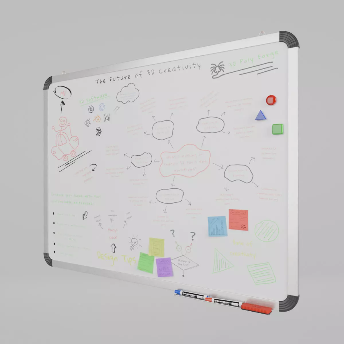 Customizable Wall-Mounted Whiteboard - Metal Writing Board Low-poly 3D model_0