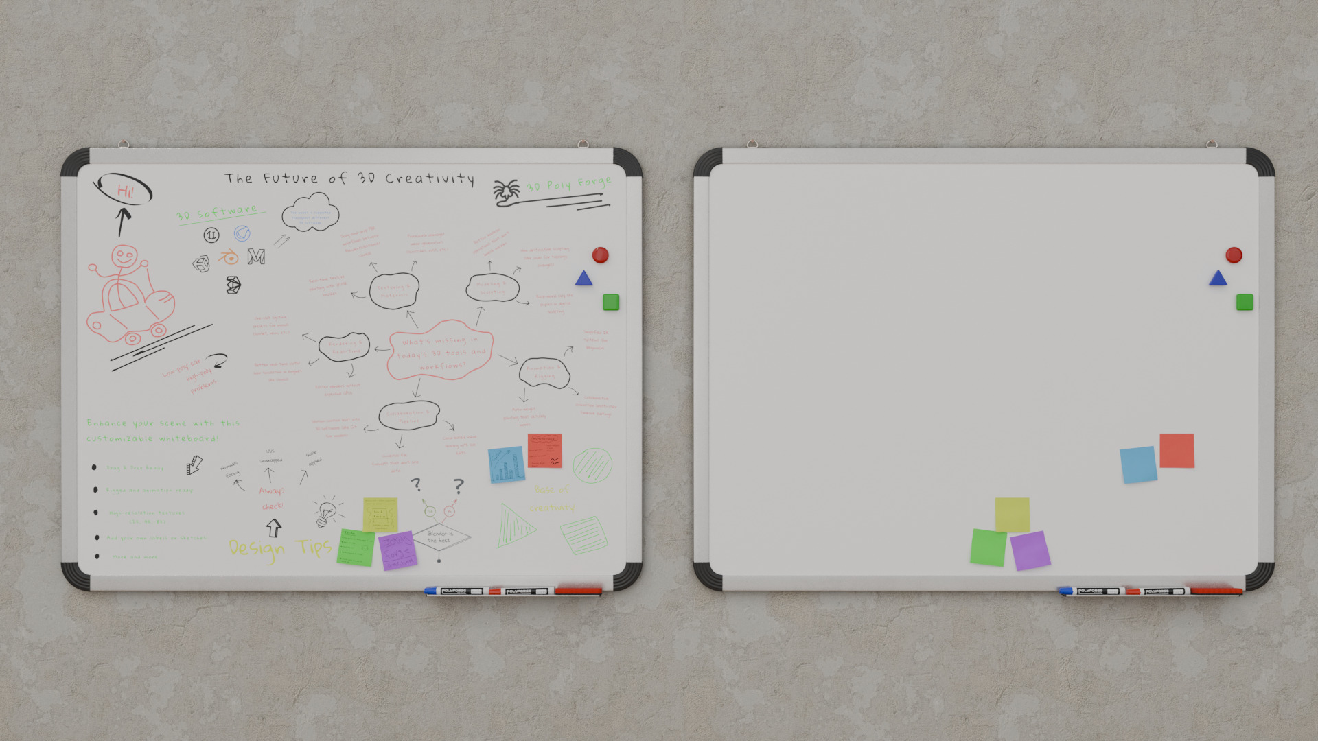 Customizable Wall-Mounted Whiteboard - Metal Writing Board Low-poly 3D model_7