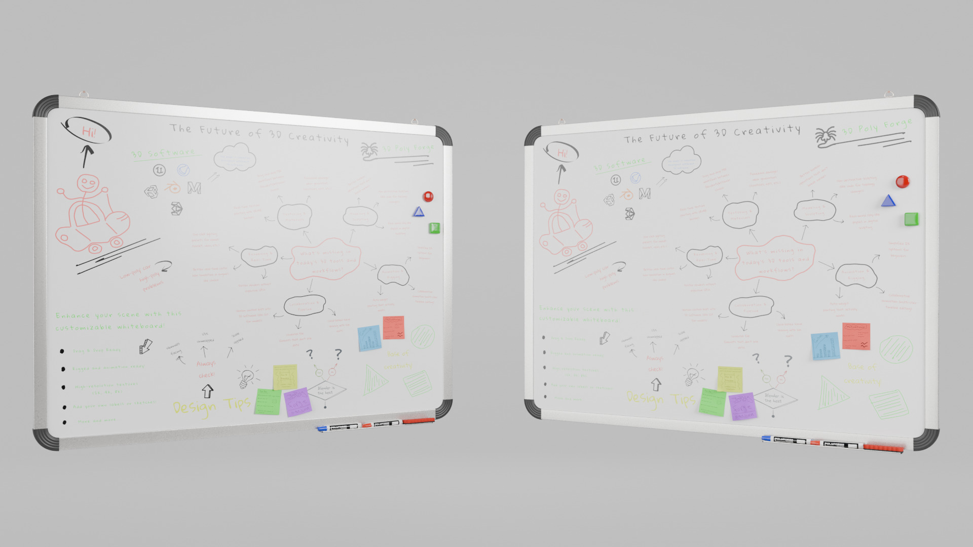 Customizable Wall-Mounted Whiteboard - Metal Writing Board Low-poly 3D model_5