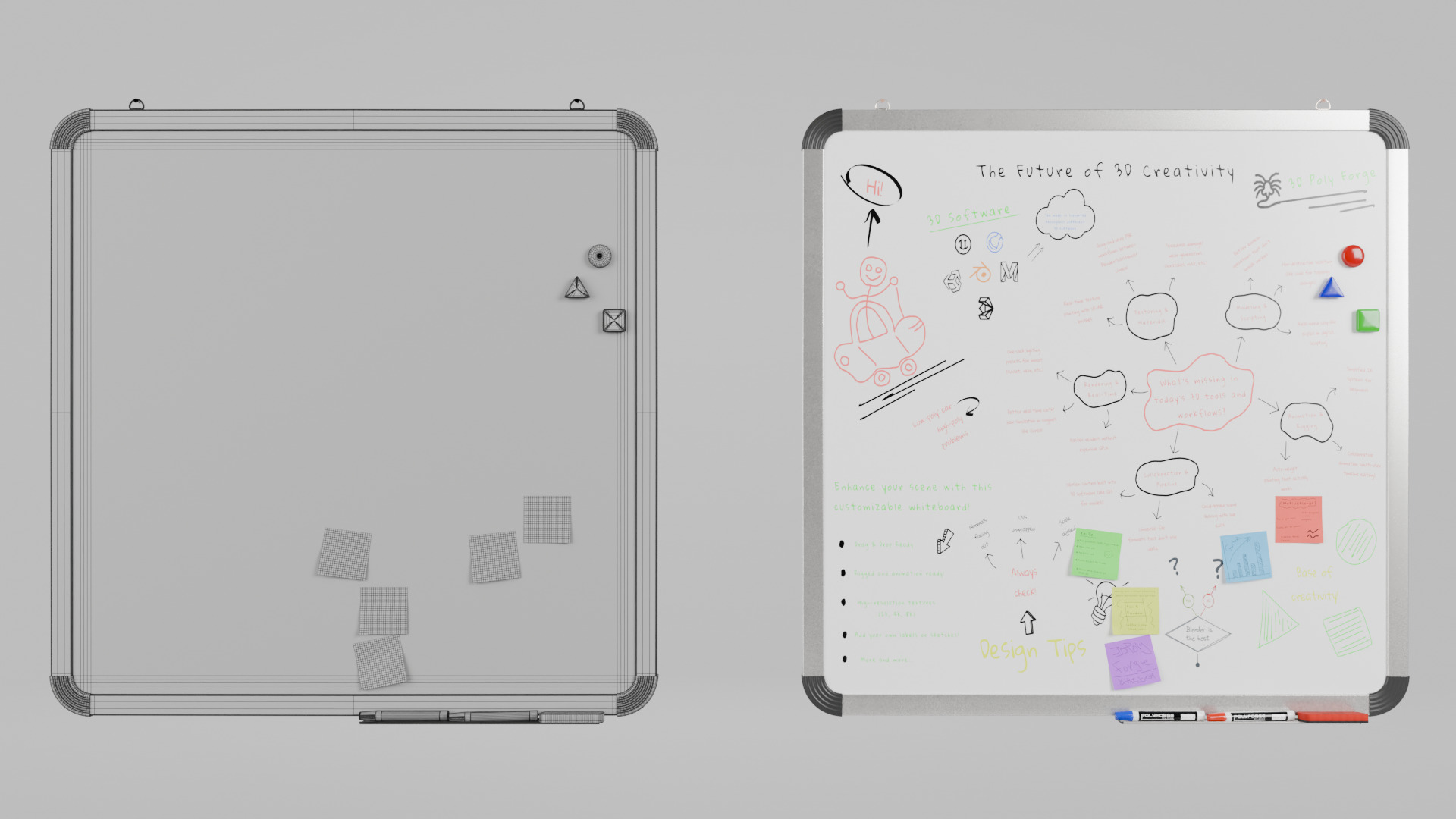 Customizable Wall-Mounted Whiteboard -Square Metal Writing Board Low-poly 3D model_14