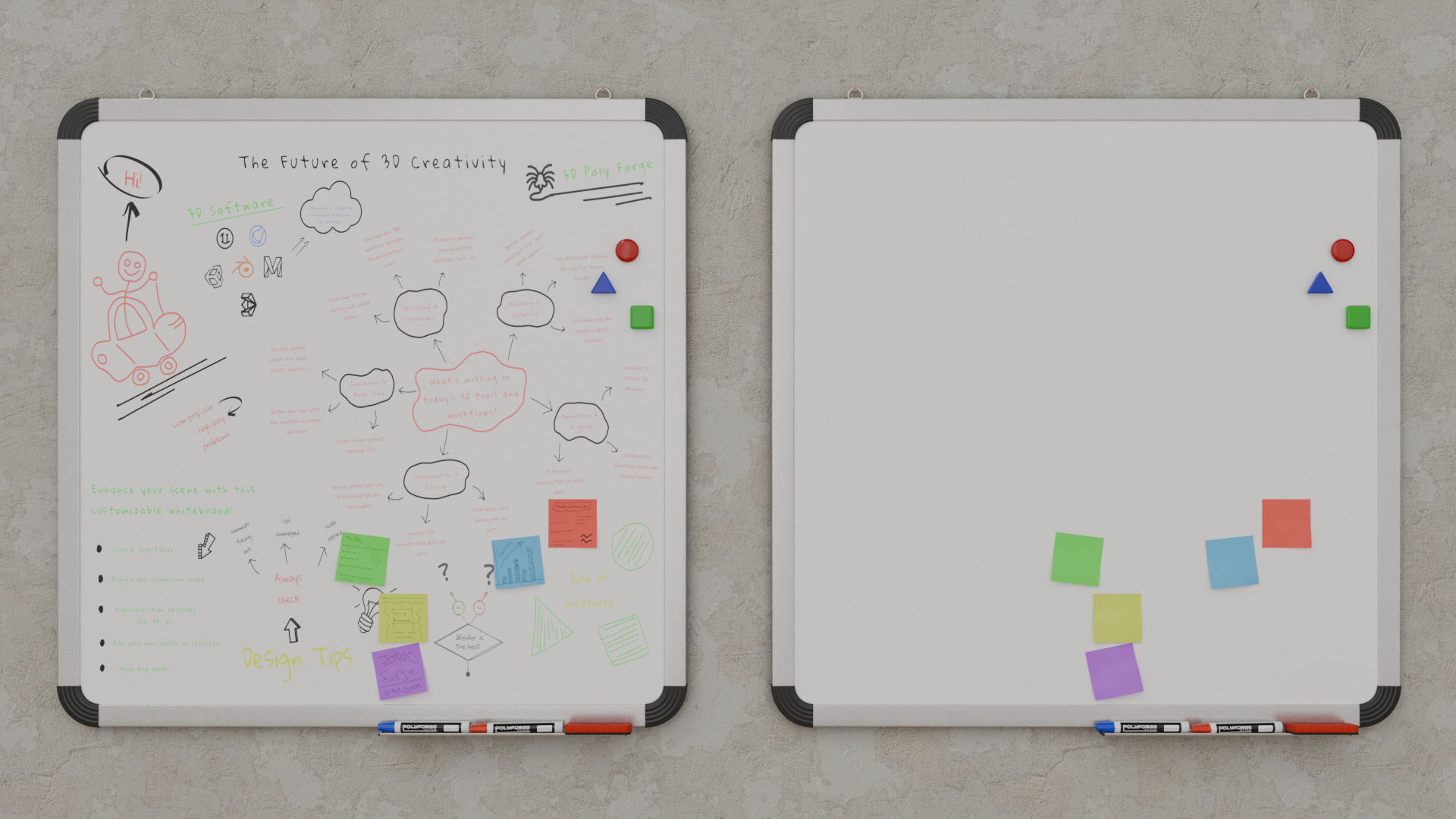 Customizable Wall-Mounted Whiteboard -Square Metal Writing Board Low-poly 3D model_7