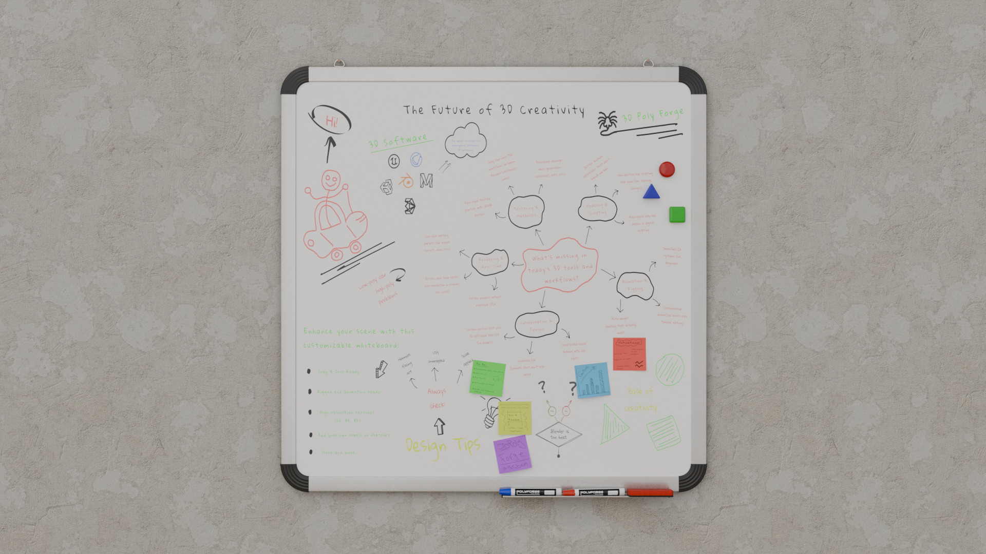 Customizable Wall-Mounted Whiteboard -Square Metal Writing Board Low-poly 3D model_6