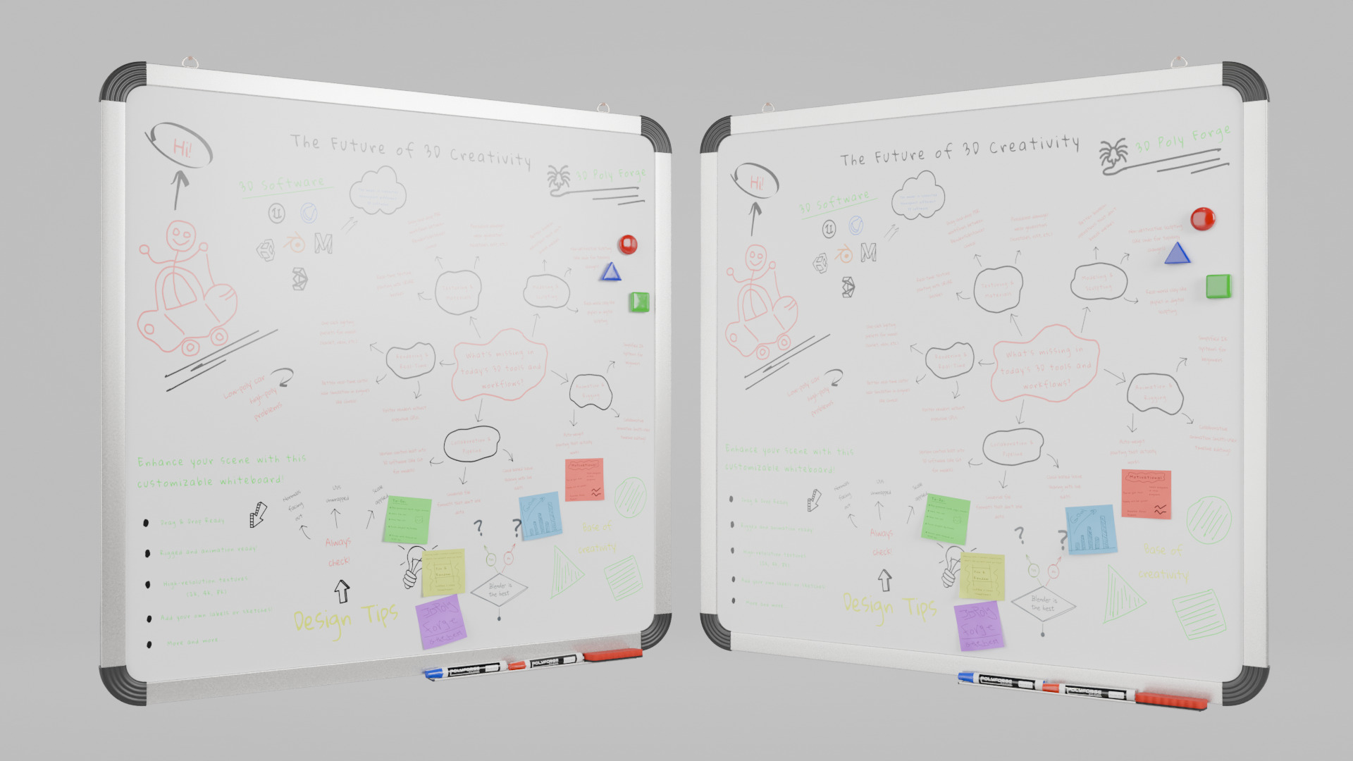 Customizable Wall-Mounted Whiteboard -Square Metal Writing Board Low-poly 3D model_5