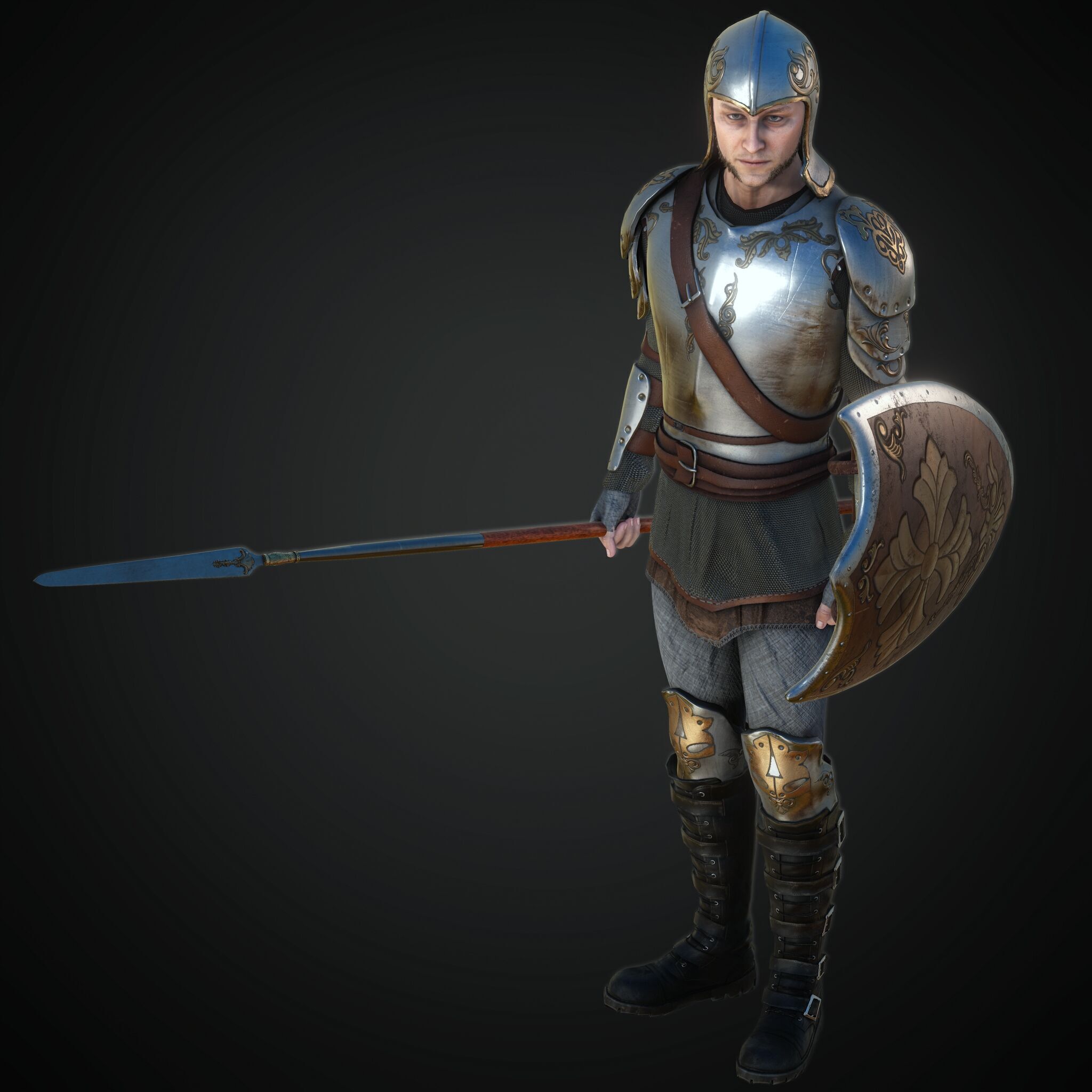 Rigged Fantasy Medieval Character Low-poly 3D model_2