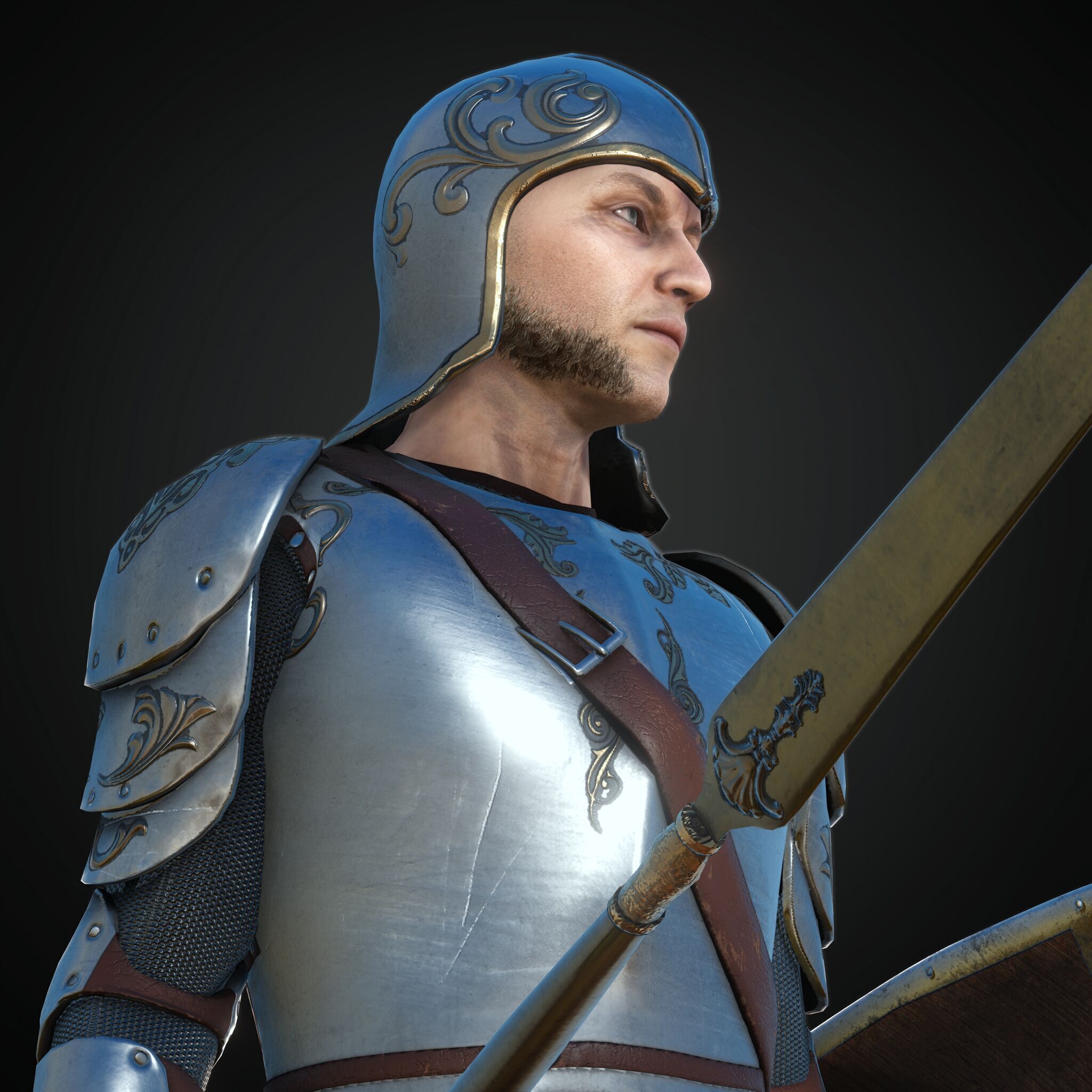 Rigged Fantasy Medieval Character Low-poly 3D model_5