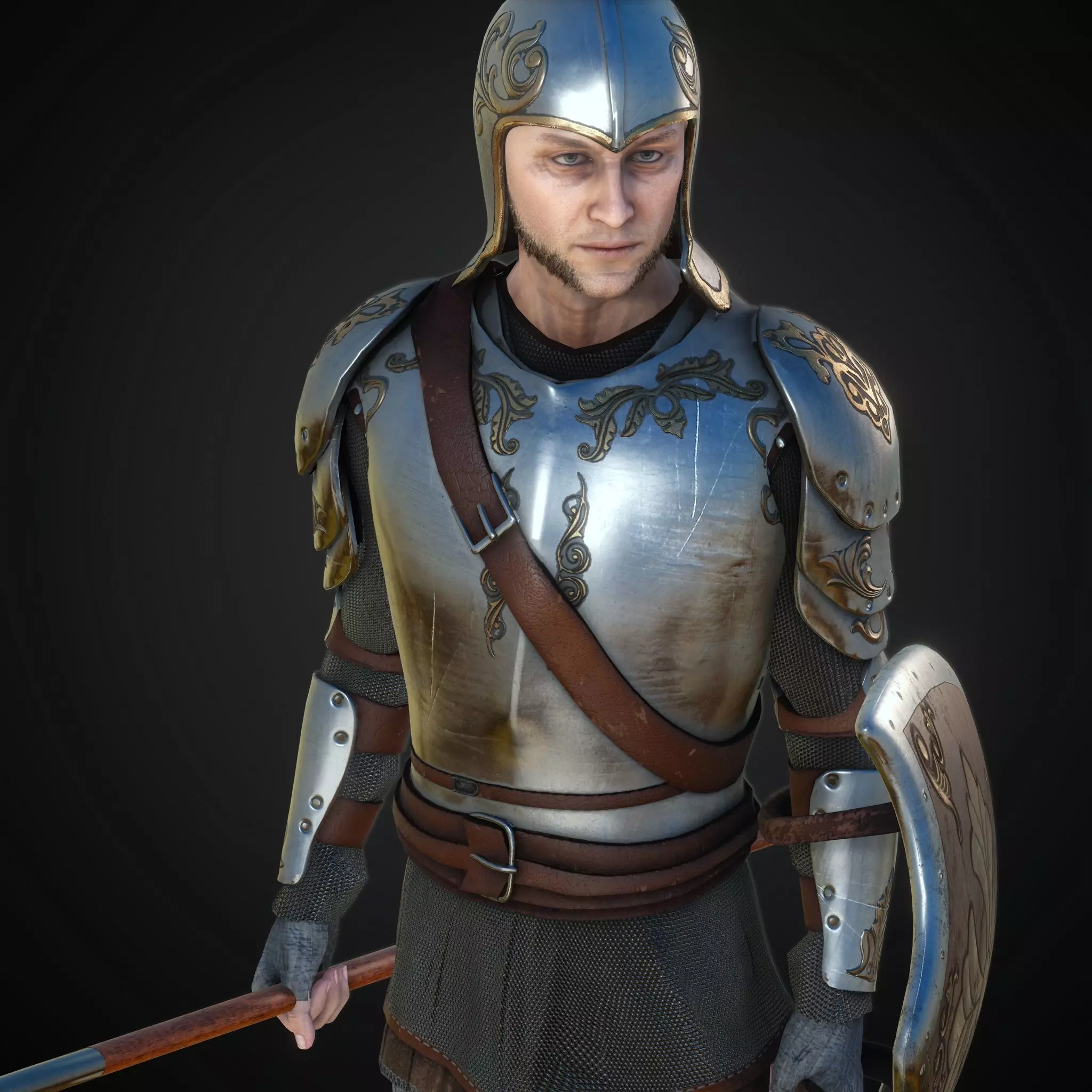 Rigged Fantasy Medieval Character Low-poly 3D model_0