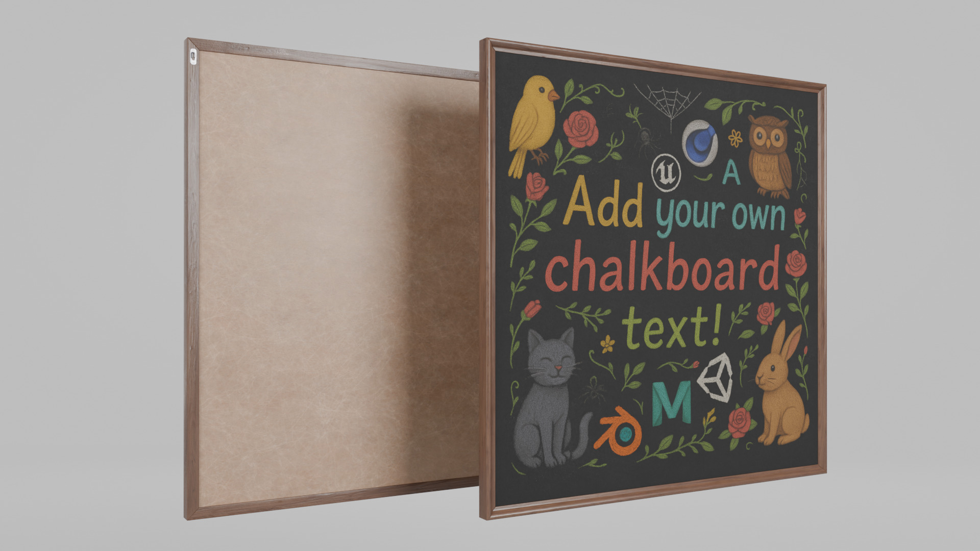 Customizable Wall-Mounted Blackboard -Square Regular Write Board Low-poly 3D model_6