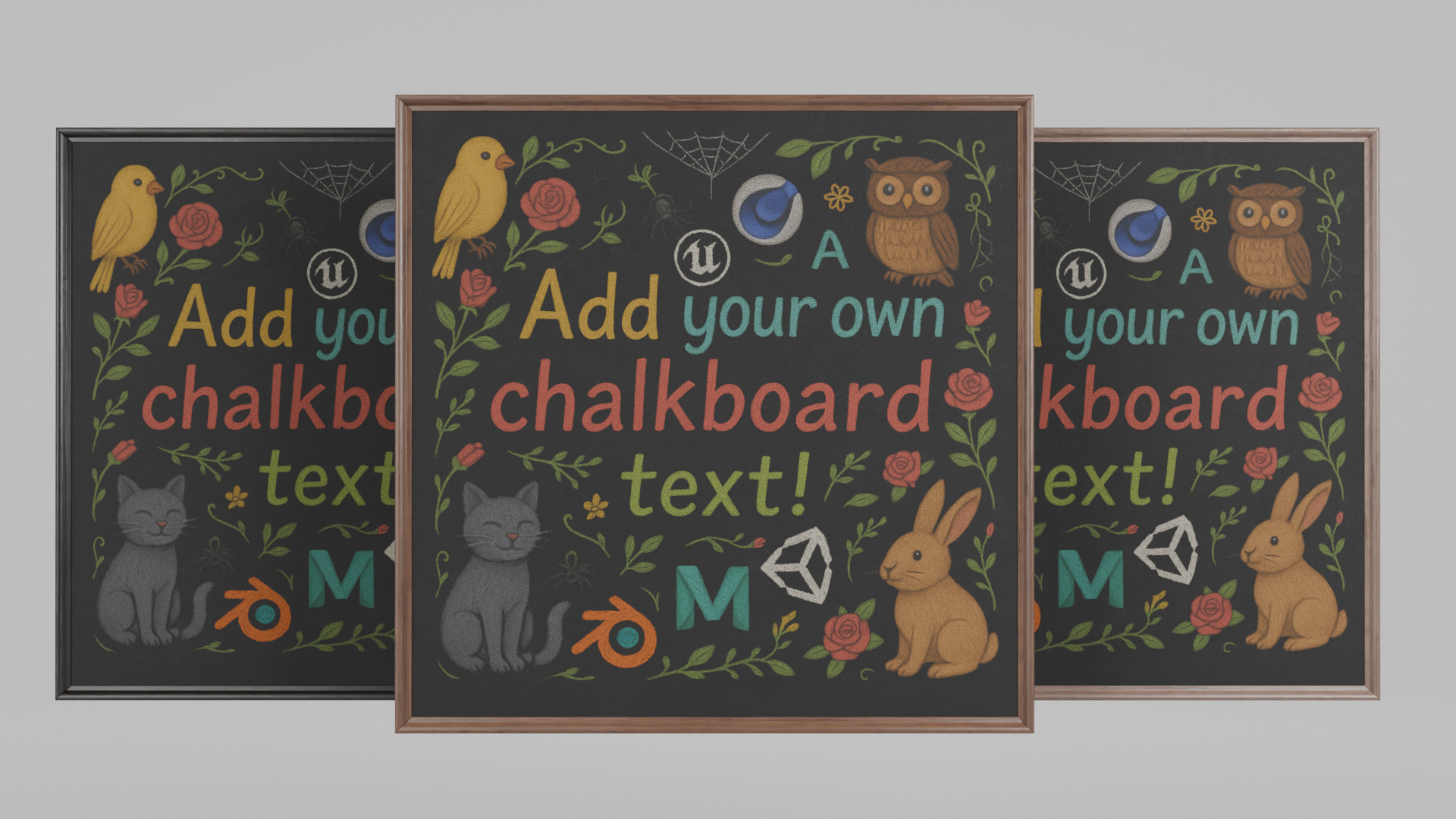 Customizable Wall-Mounted Blackboard -Square Regular Write Board Low-poly 3D model_13