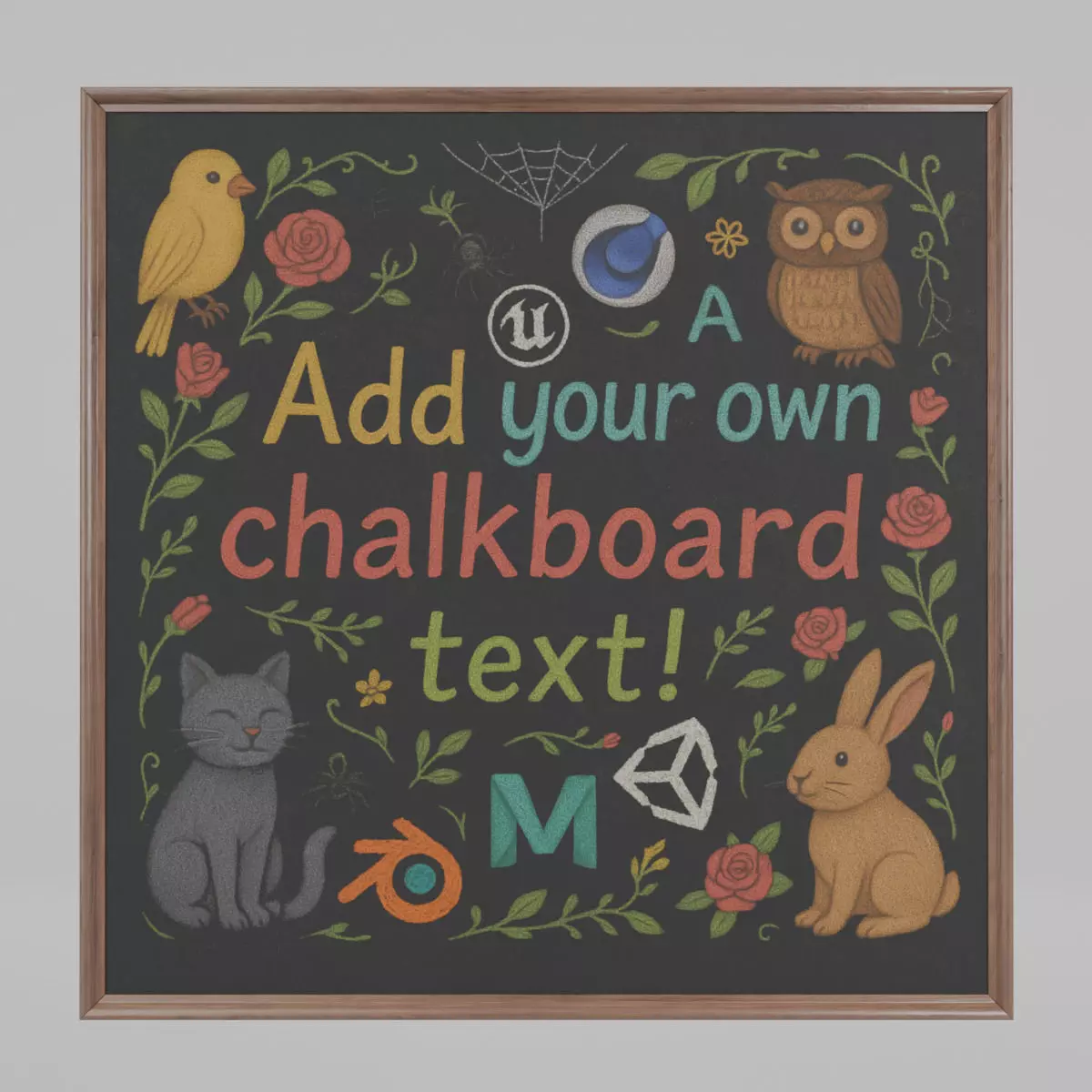 Customizable Wall-Mounted Blackboard -Square Regular Write Board Low-poly 3D model_0