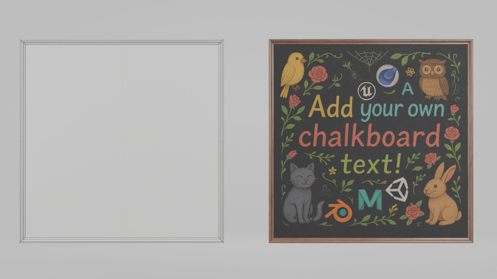 Customizable Wall-Mounted Blackboard -Square Regular Write Board Low-poly 3D model_18