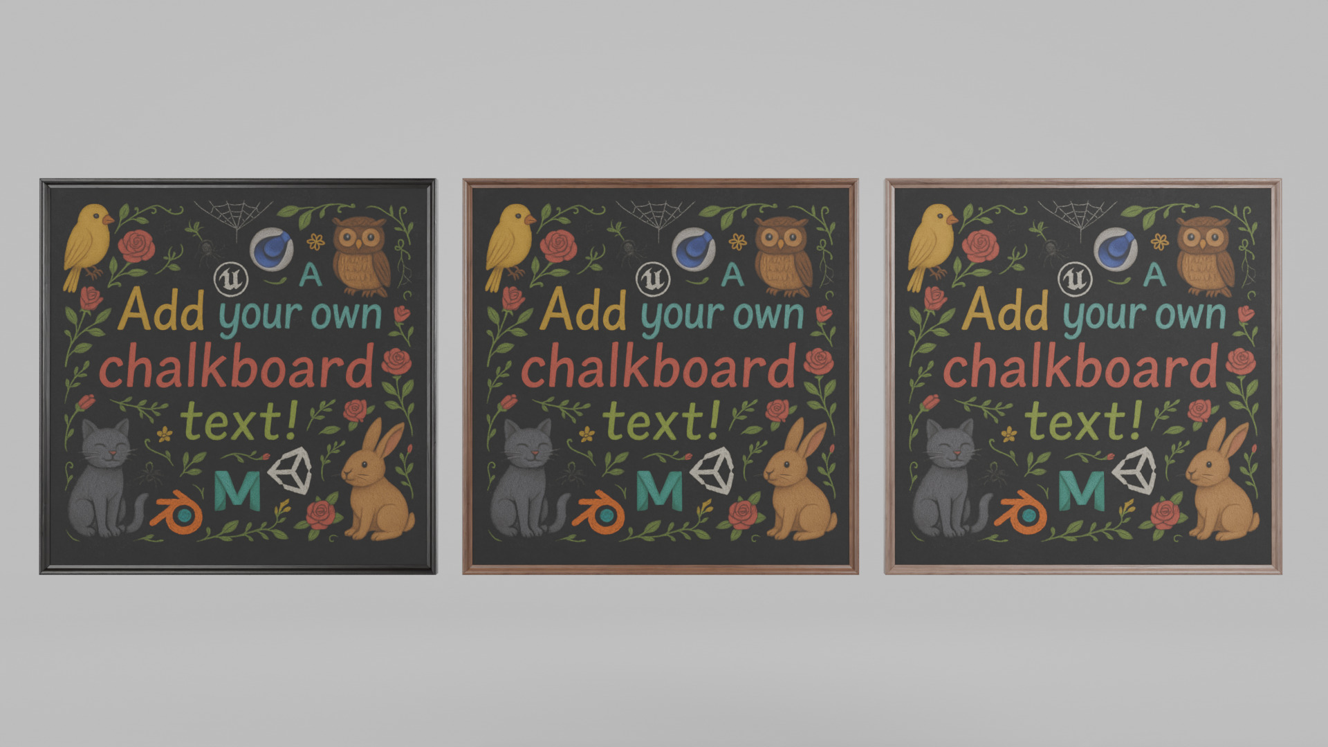 Customizable Wall-Mounted Blackboard -Square Regular Write Board Low-poly 3D model_12