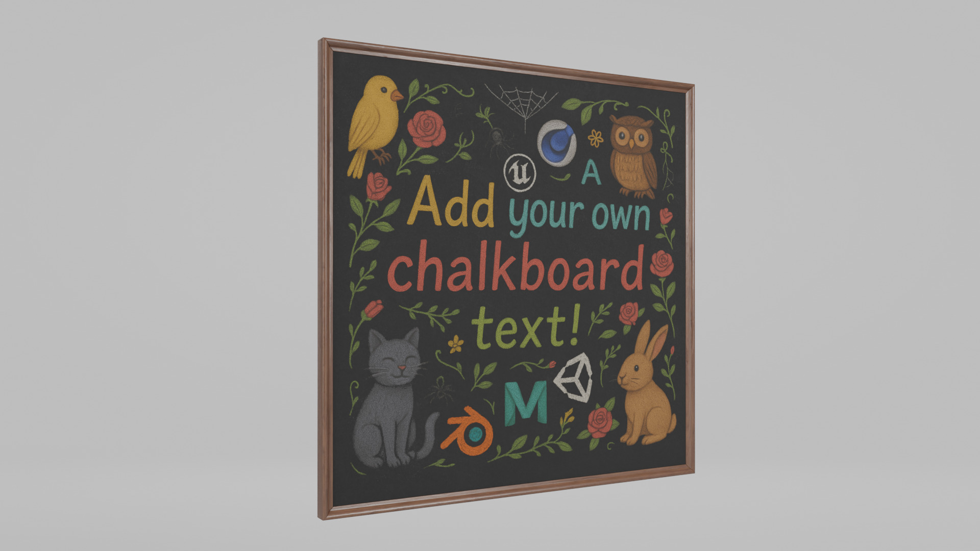 Customizable Wall-Mounted Blackboard -Square Regular Write Board Low-poly 3D model_4