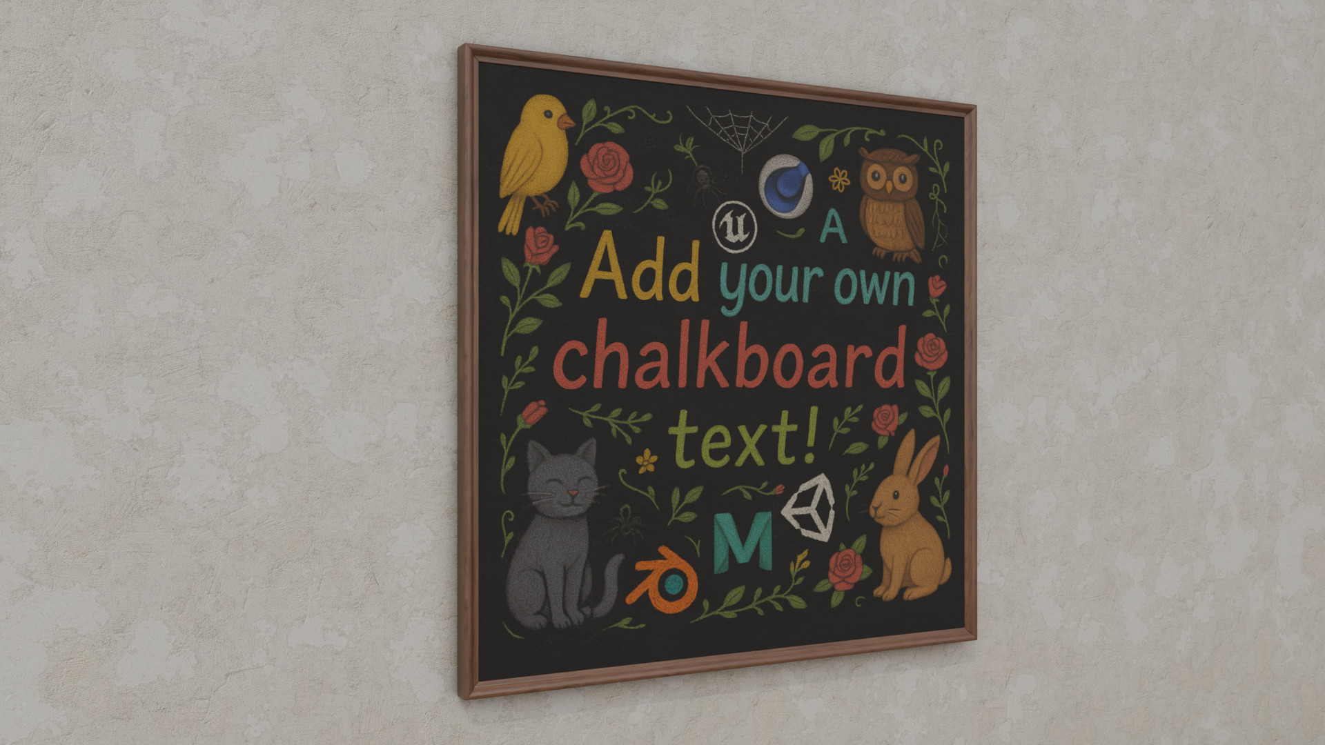 Customizable Wall-Mounted Blackboard -Square Regular Write Board Low-poly 3D model_9