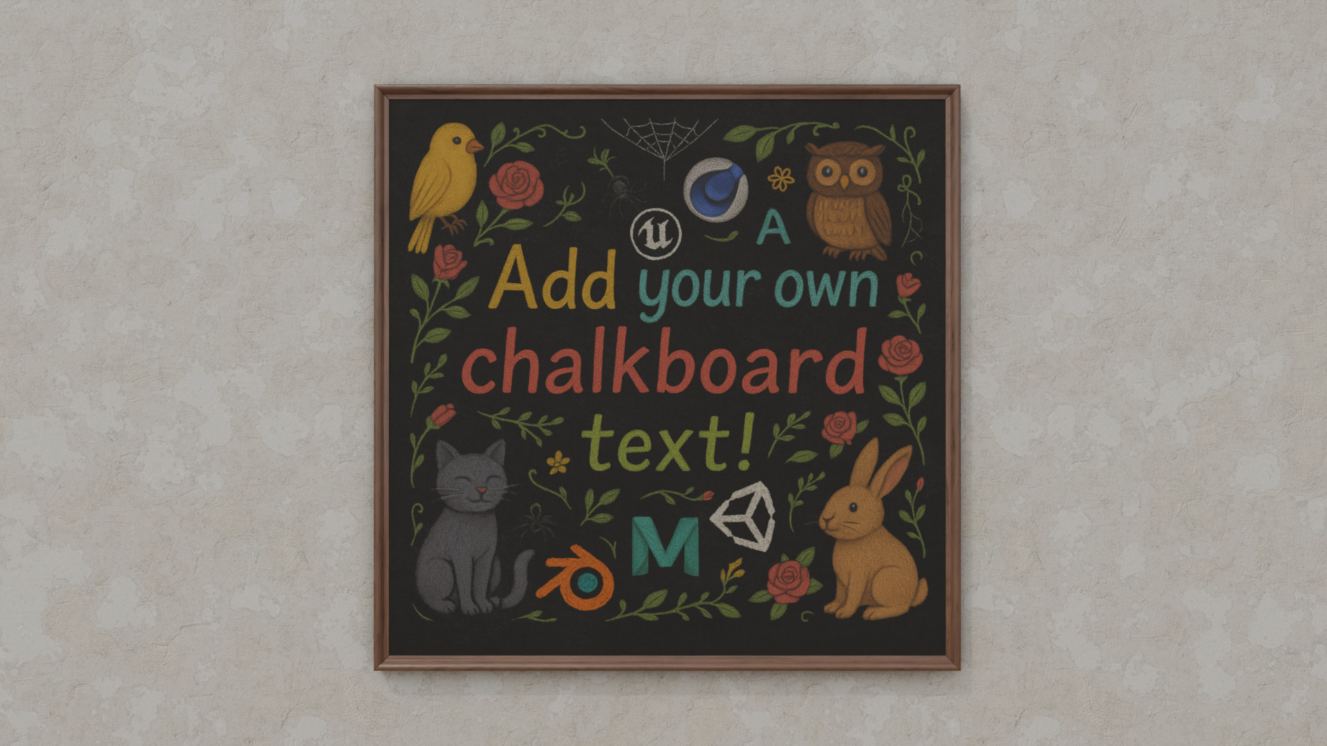 Customizable Wall-Mounted Blackboard -Square Regular Write Board Low-poly 3D model_7