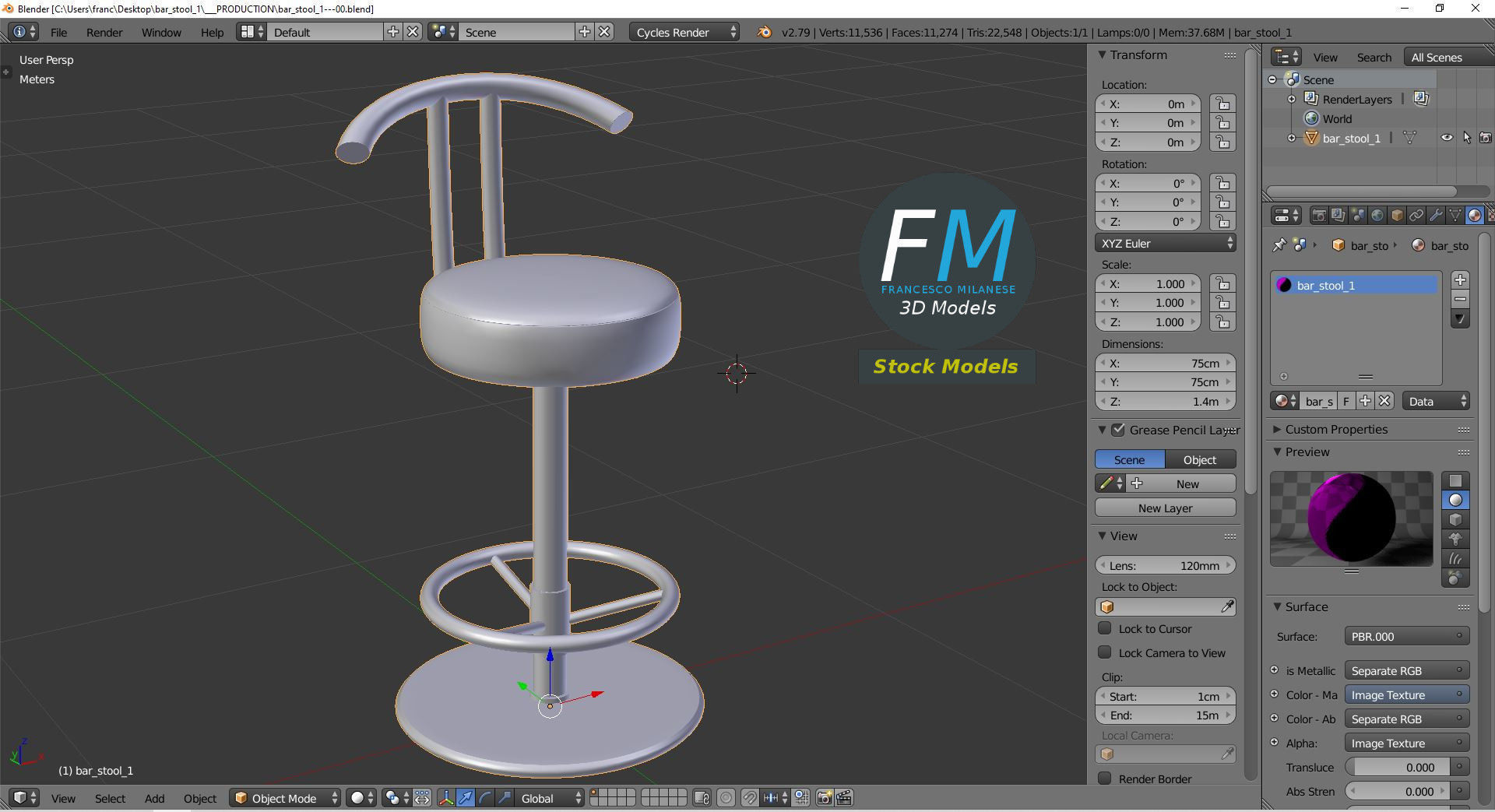 Bar stool 1 3D model_9