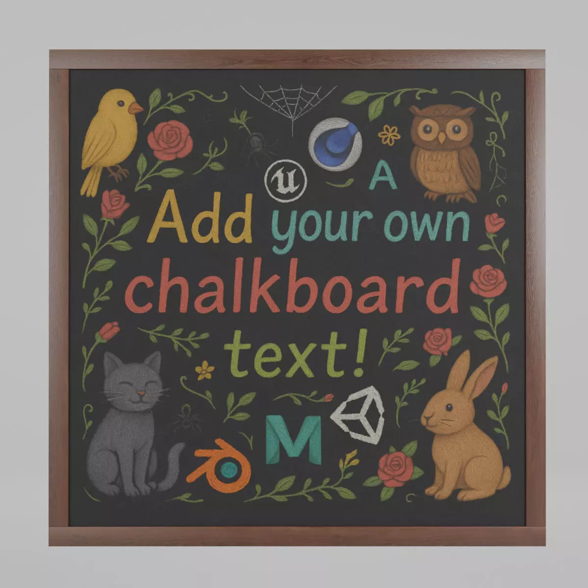 Customizable Wall-Mounted Blackboard-Square Standard Write Board Low-poly 3D model