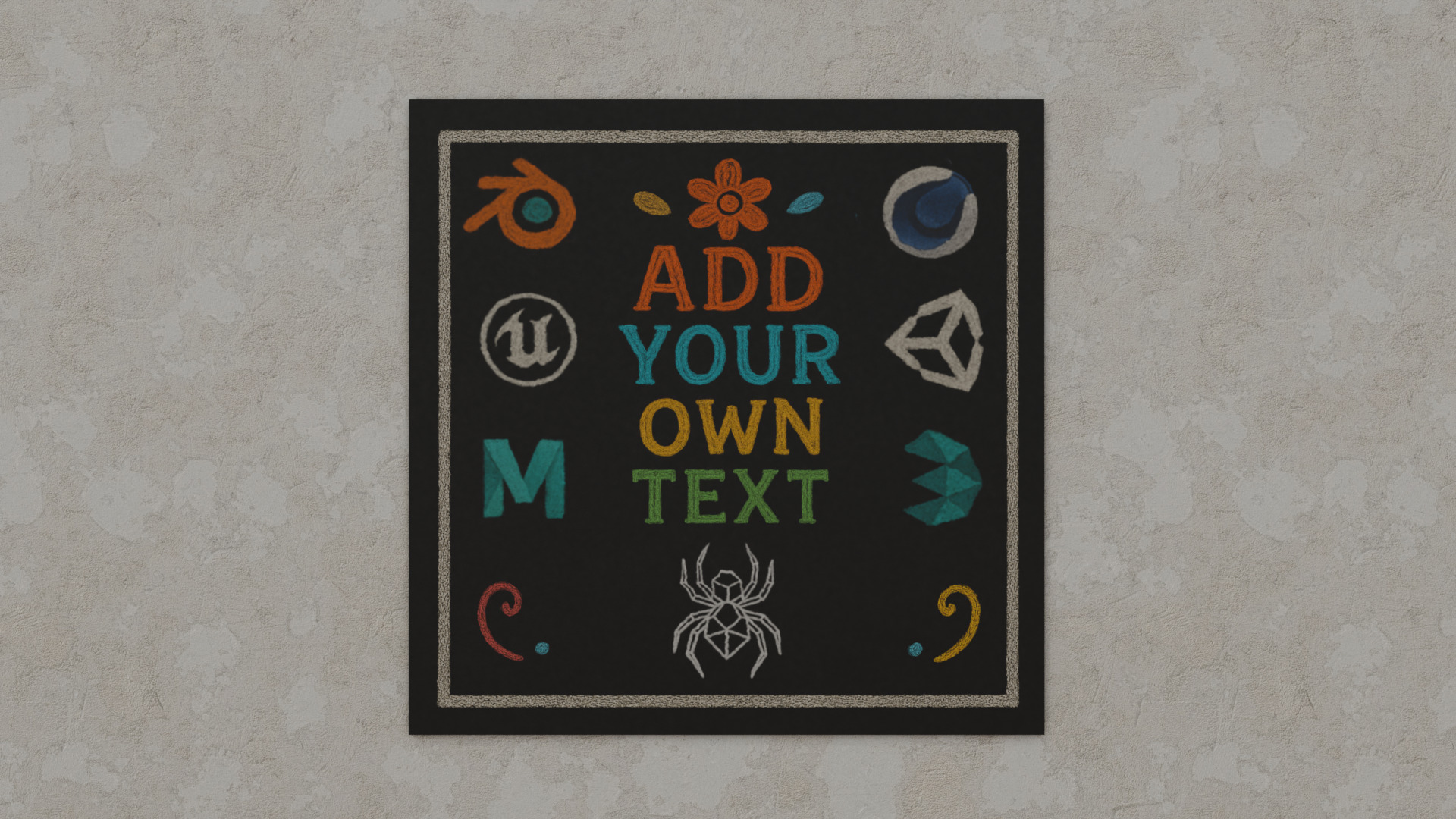 Customizable Wall-Mounted Blackboard-Square Unframed Write Board Low-poly 3D model_6