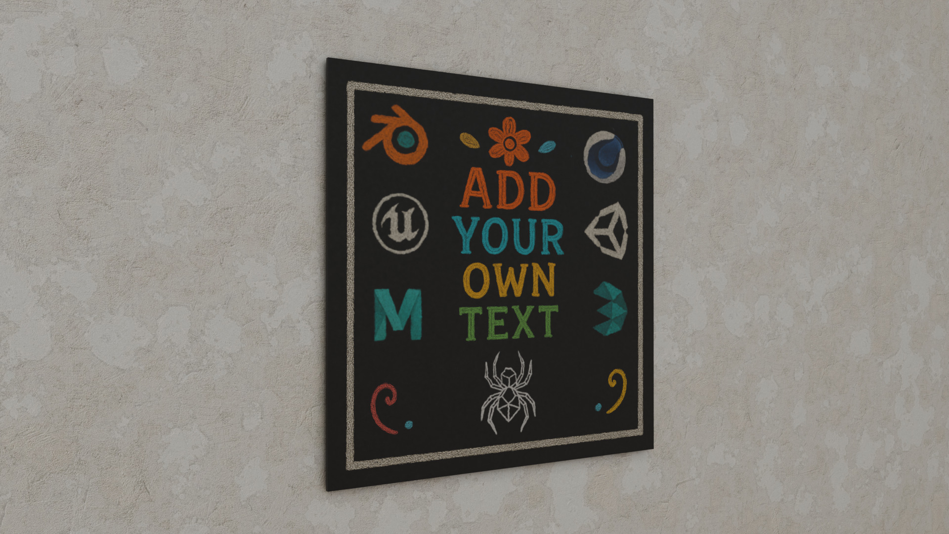 Customizable Wall-Mounted Blackboard-Square Unframed Write Board Low-poly 3D model_9