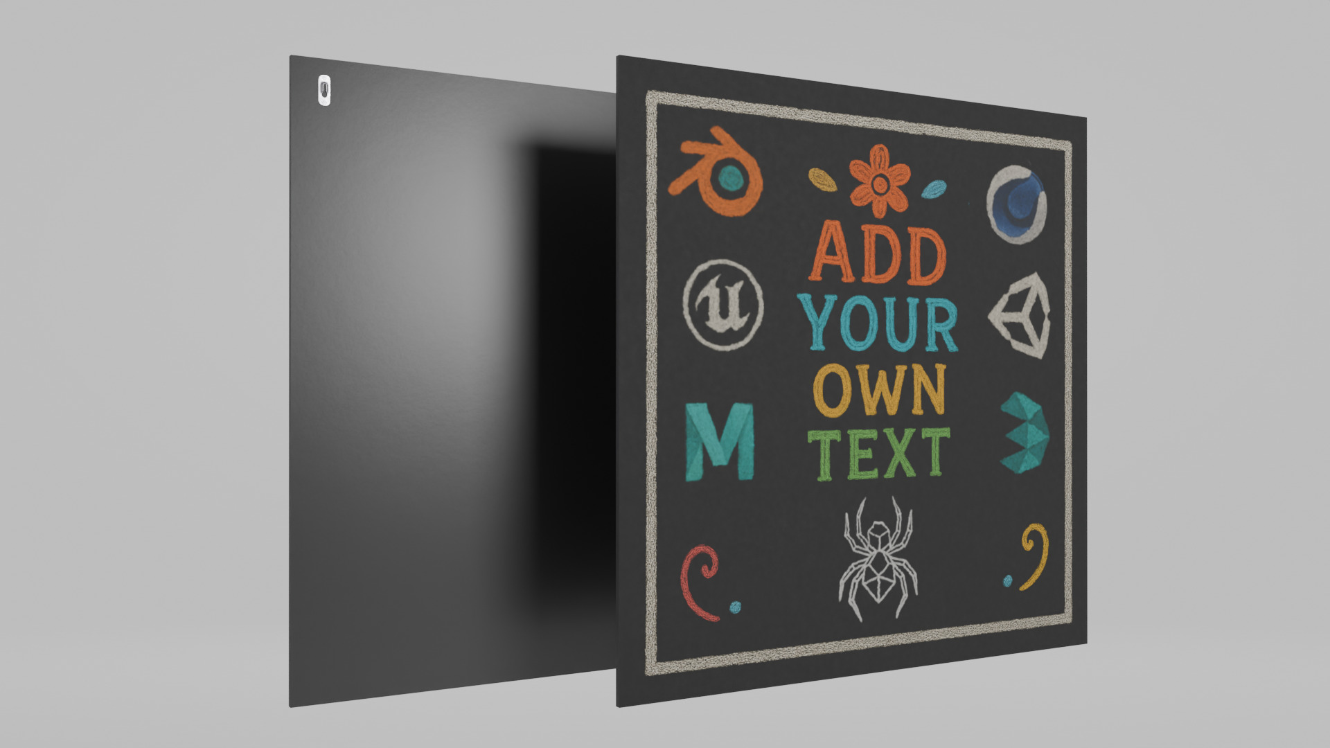 Customizable Wall-Mounted Blackboard-Square Unframed Write Board Low-poly 3D model_4