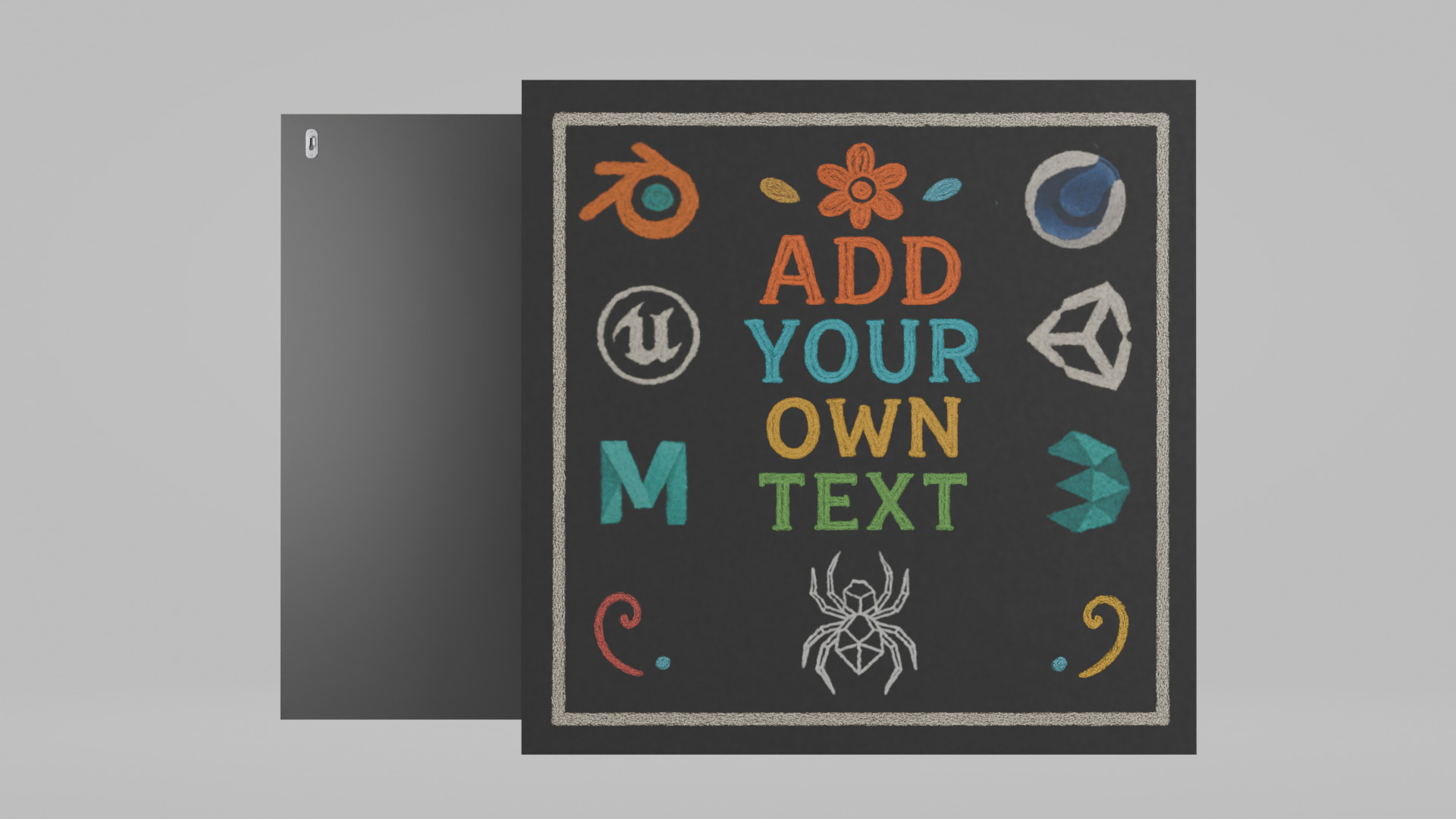 Customizable Wall-Mounted Blackboard-Square Unframed Write Board Low-poly 3D model_5
