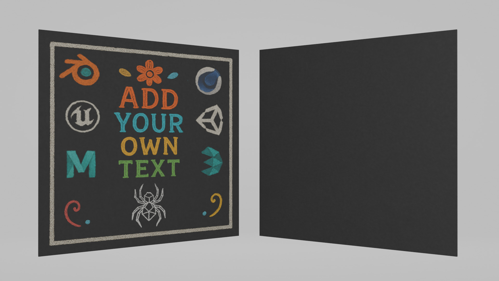 Customizable Wall-Mounted Blackboard-Square Unframed Write Board Low-poly 3D model_10