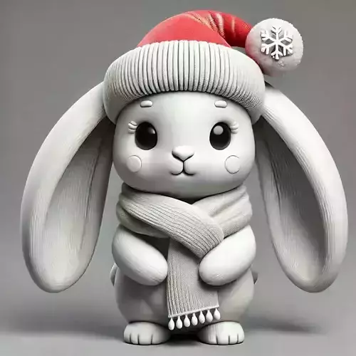 Winter Bunny with Santa Hat 3D print model