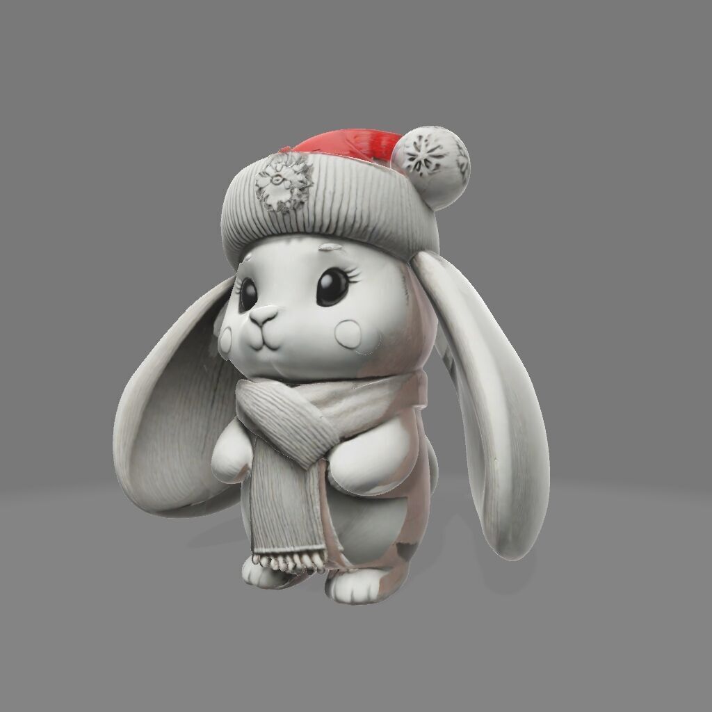 Winter Bunny with Santa Hat 3D print model_1