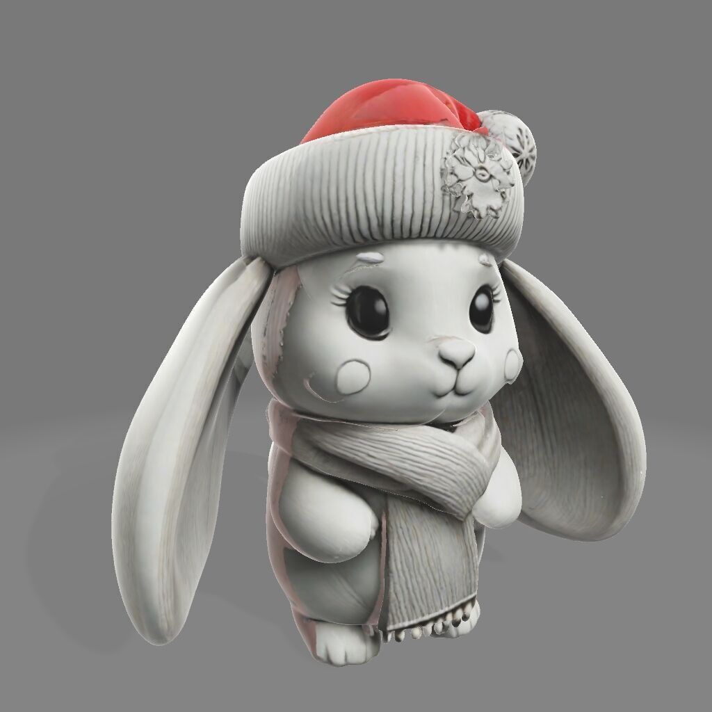 Winter Bunny with Santa Hat 3D print model_2