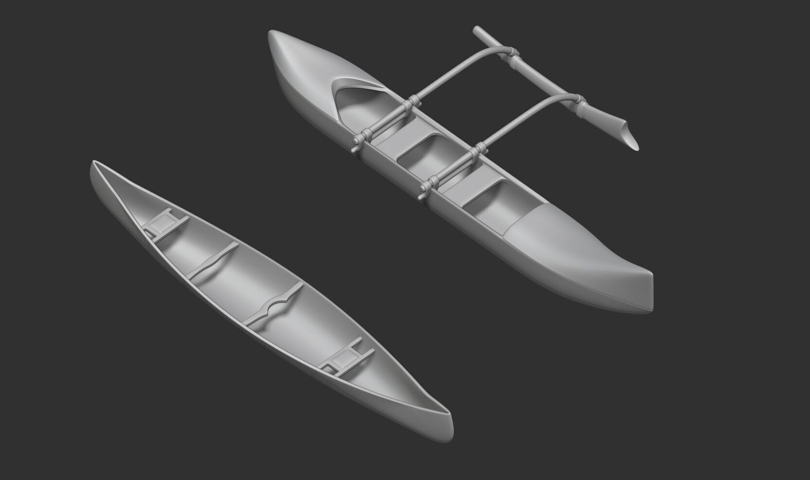 canoe girl and boys 3D print model_3