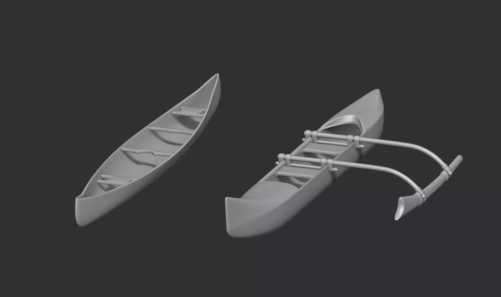 canoe girl and boys 3D print model_0