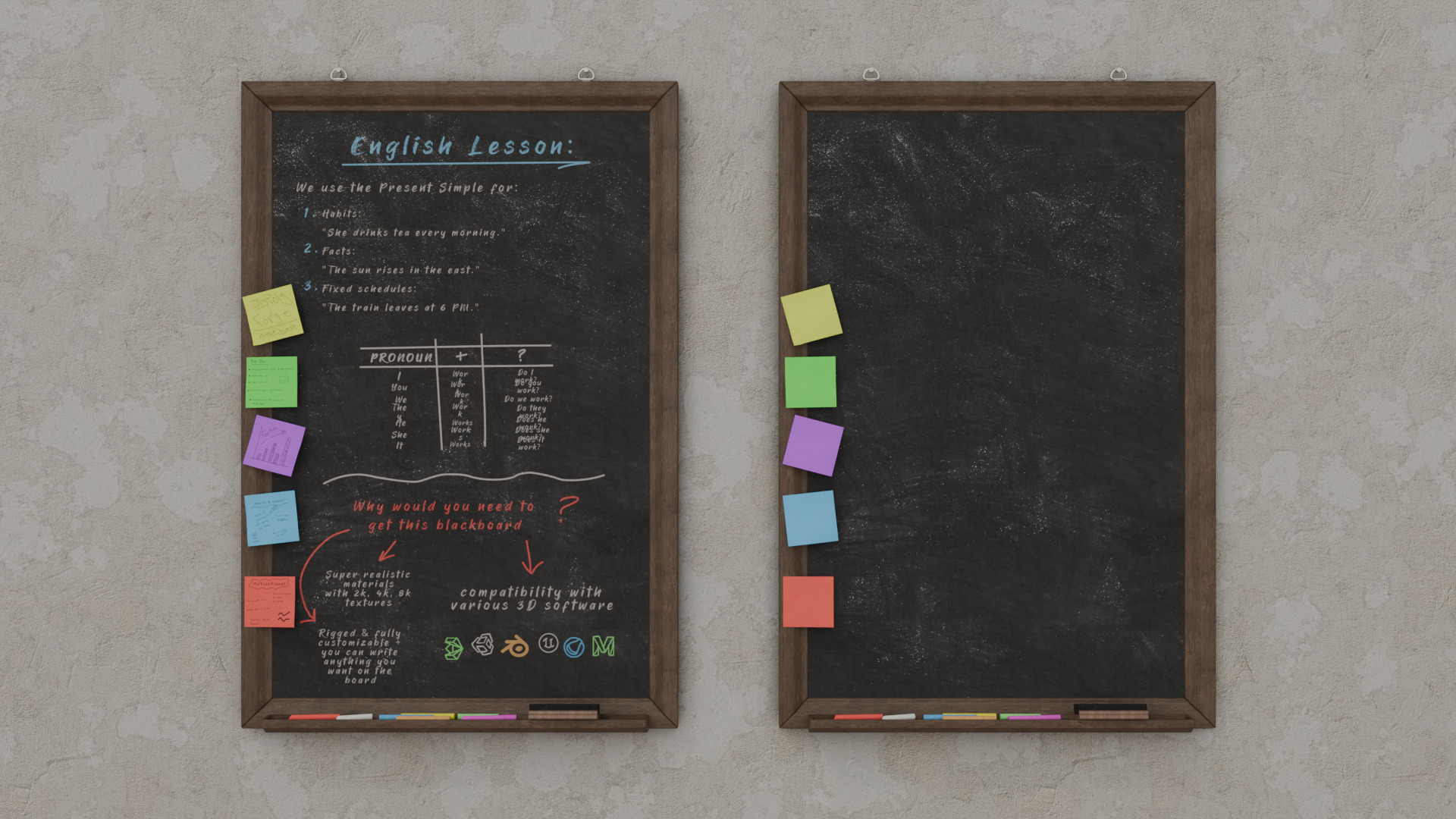 Customizable Wall-Mounted Blackboard - Tall Wooden Writing Board Low-poly 3D model_7