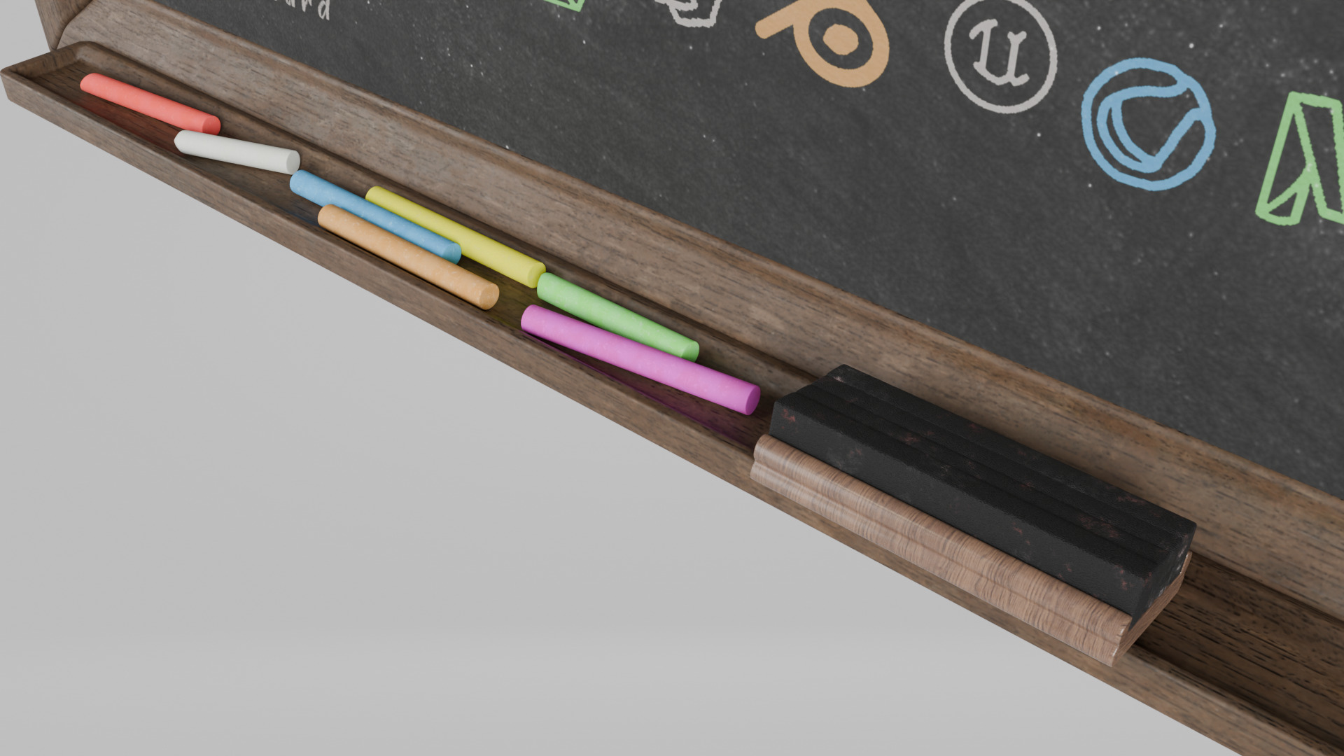 Customizable Wall-Mounted Blackboard - Tall Wooden Writing Board Low-poly 3D model_11