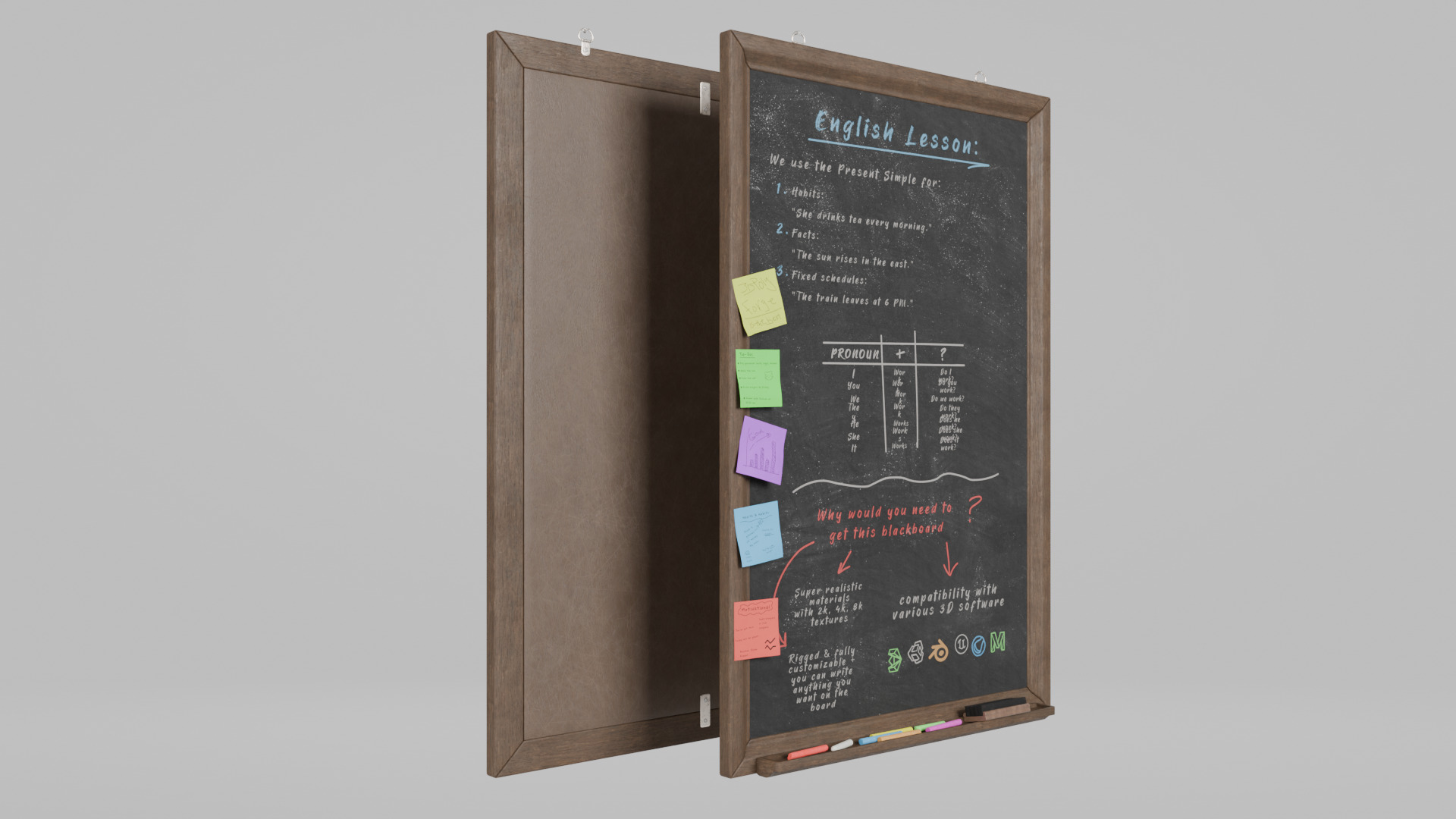 Customizable Wall-Mounted Blackboard - Tall Wooden Writing Board Low-poly 3D model_4
