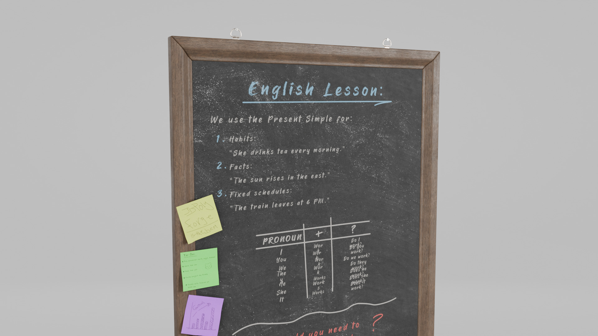 Customizable Wall-Mounted Blackboard - Tall Wooden Writing Board Low-poly 3D model_9