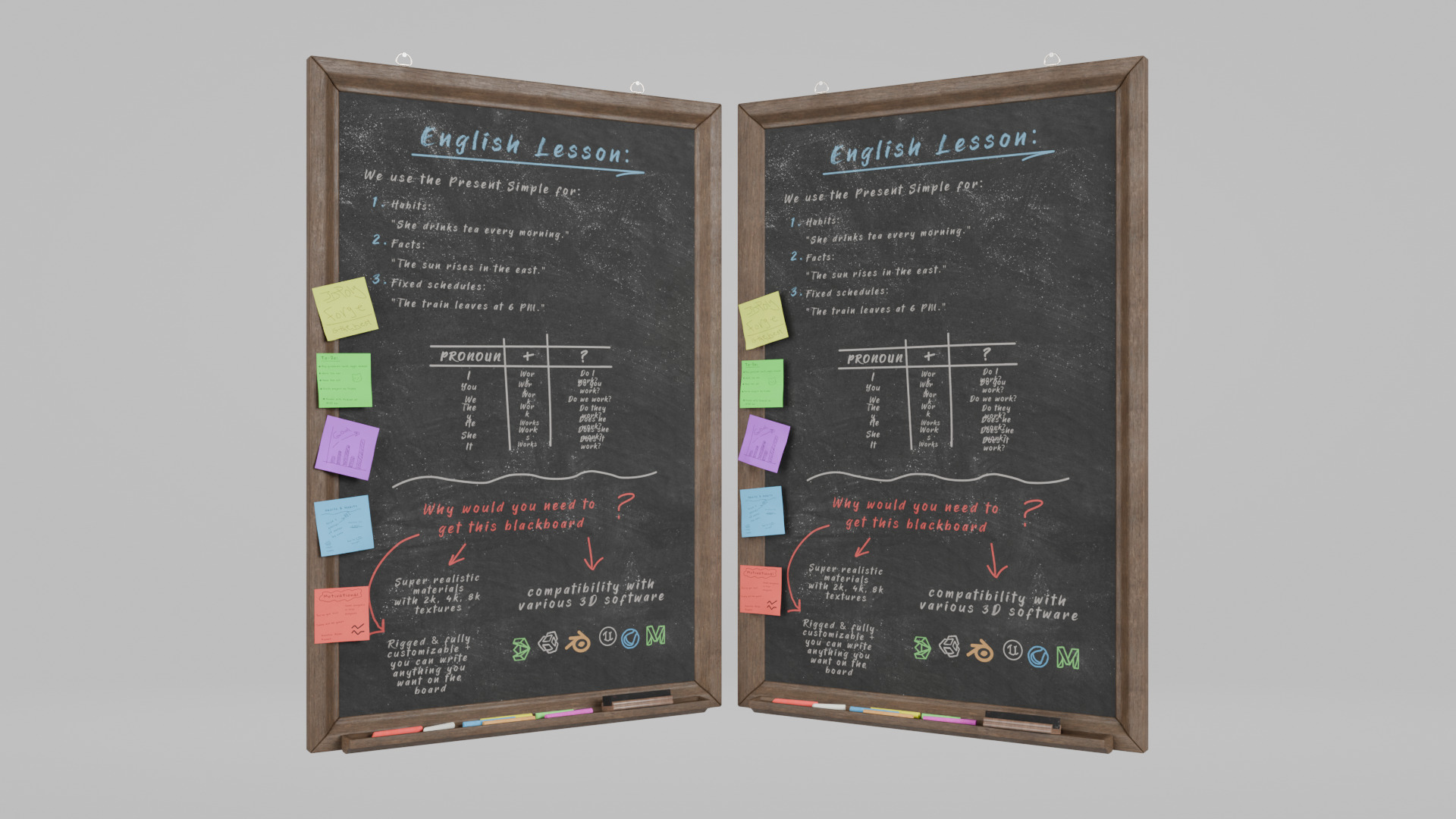 Customizable Wall-Mounted Blackboard - Tall Wooden Writing Board Low-poly 3D model_5