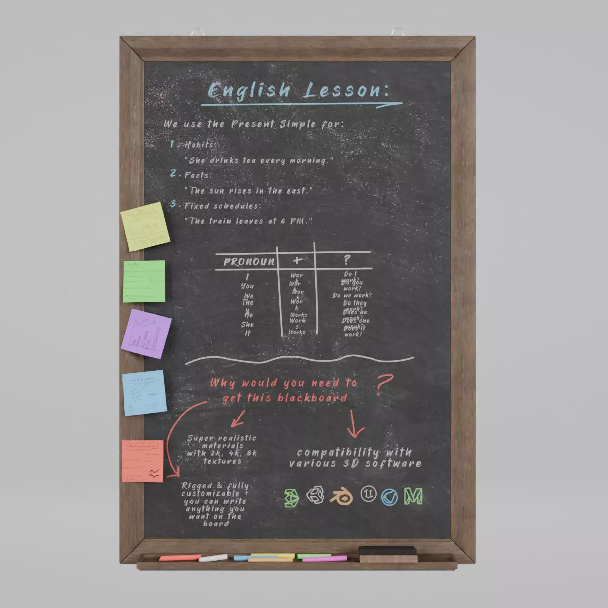 Customizable Wall-Mounted Blackboard - Tall Wooden Writing Board Low-poly 3D model_0