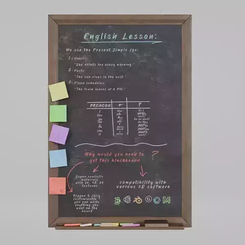 Customizable Wall-Mounted Blackboard - Tall Wooden Writing Board Low-poly 3D model