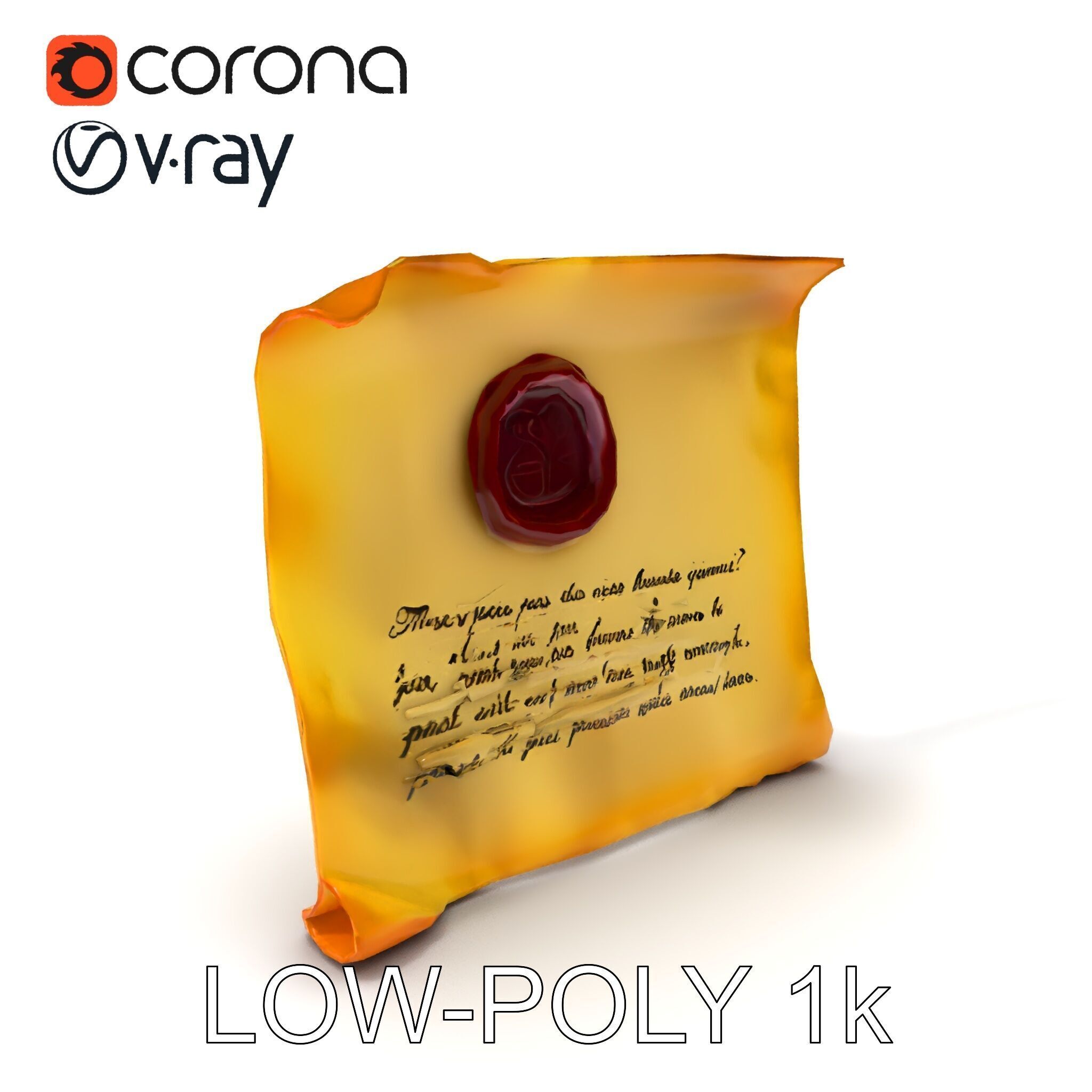 Antique Scroll with Wax Seal Model Pack Low-poly 3D model_26