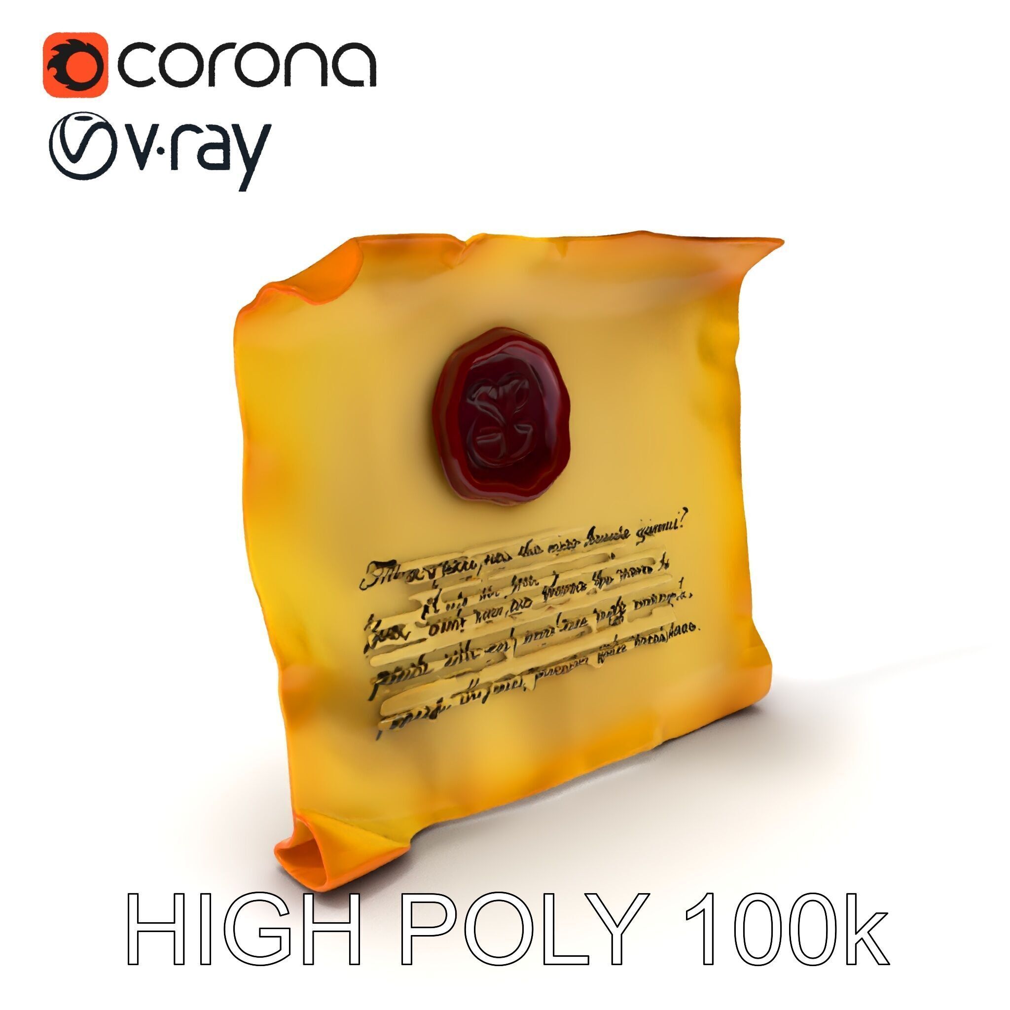 Antique Scroll with Wax Seal Model Pack Low-poly 3D model_3