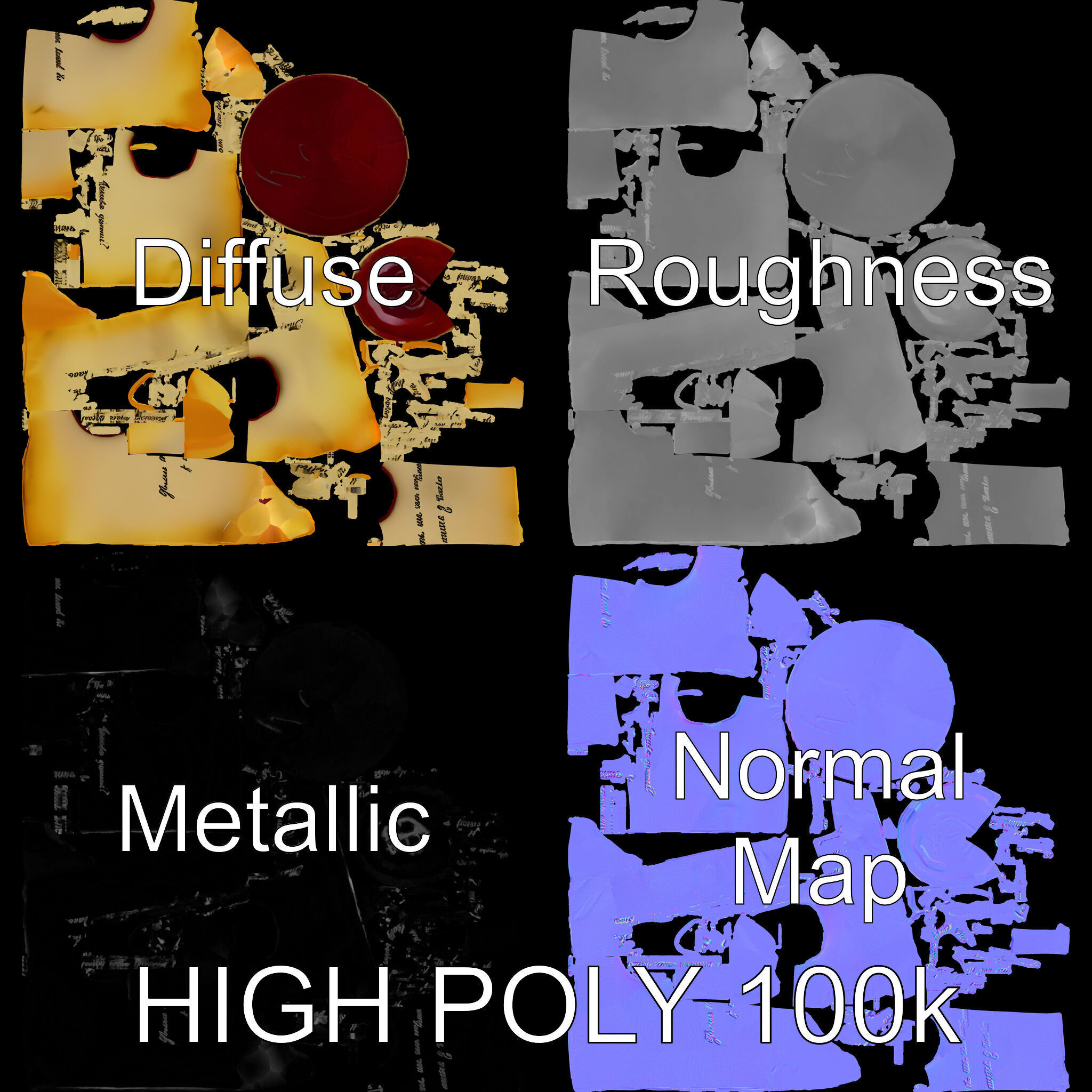 Antique Scroll with Wax Seal Model Pack Low-poly 3D model_2