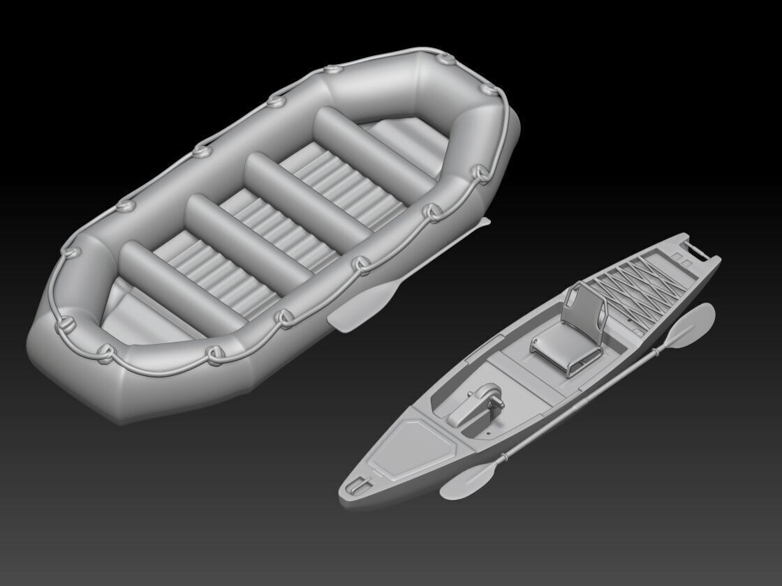 canoe girl and boys 2 3D print model_1