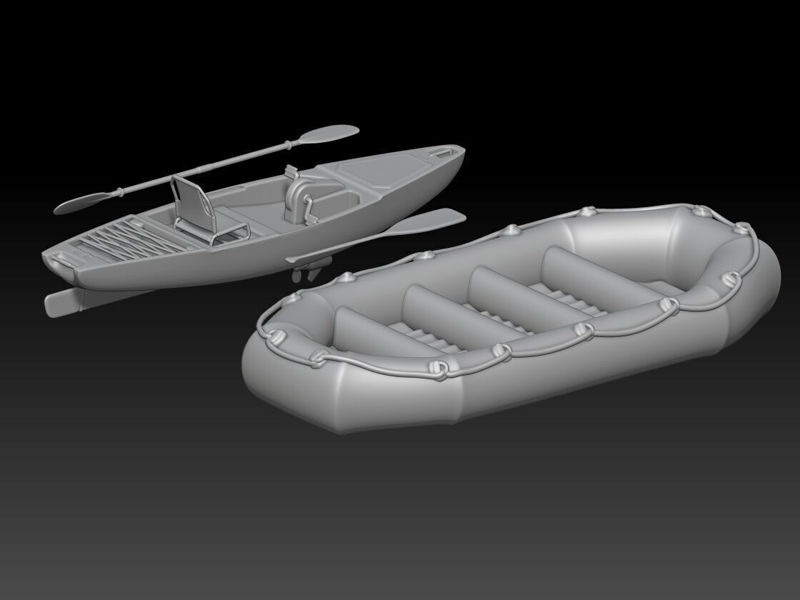 canoe girl and boys 2 3D print model_3