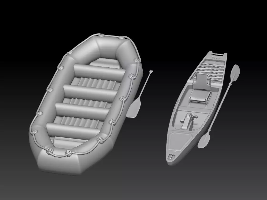 canoe girl and boys 2 3D print model_0