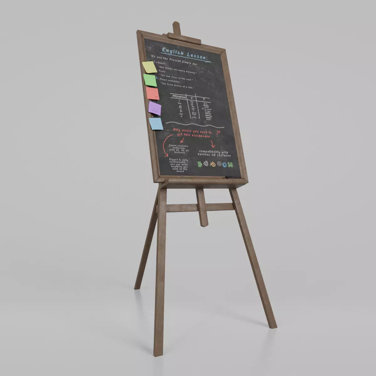 Customizable Wooden Blackboard with Stand - Tall Writing Board Low-poly 3D model_0