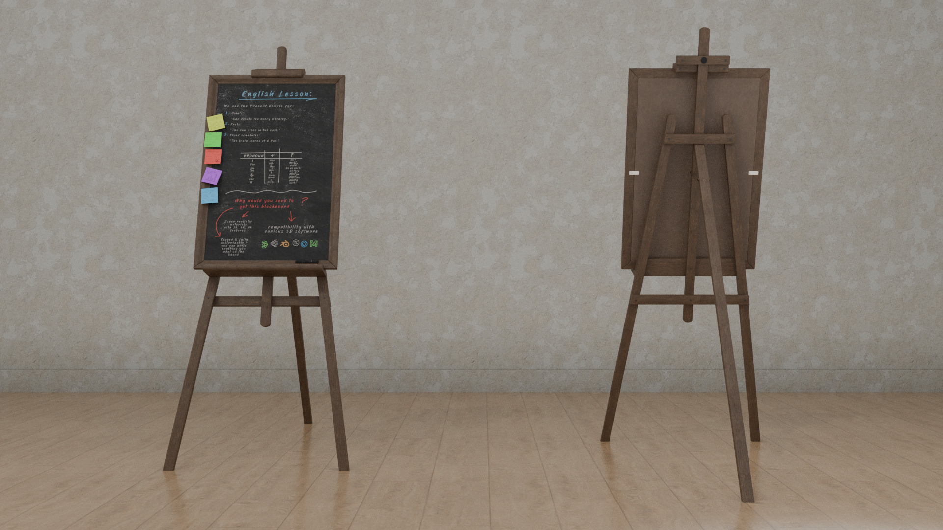 Customizable Wooden Blackboard with Stand - Tall Writing Board Low-poly 3D model_7
