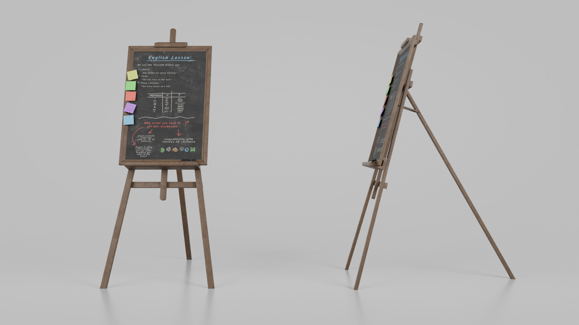 Customizable Wooden Blackboard with Stand - Tall Writing Board Low-poly 3D model_18