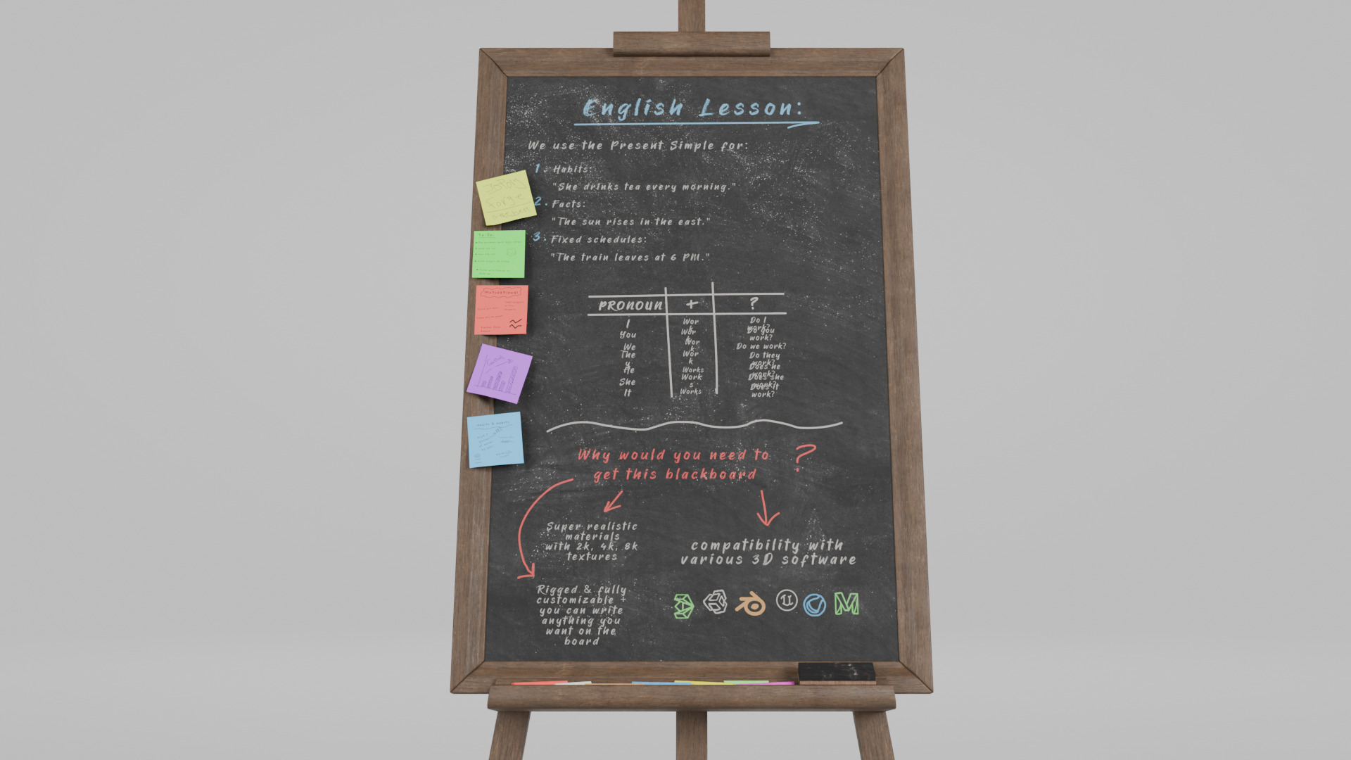 Customizable Wooden Blackboard with Stand - Tall Writing Board Low-poly 3D model_9