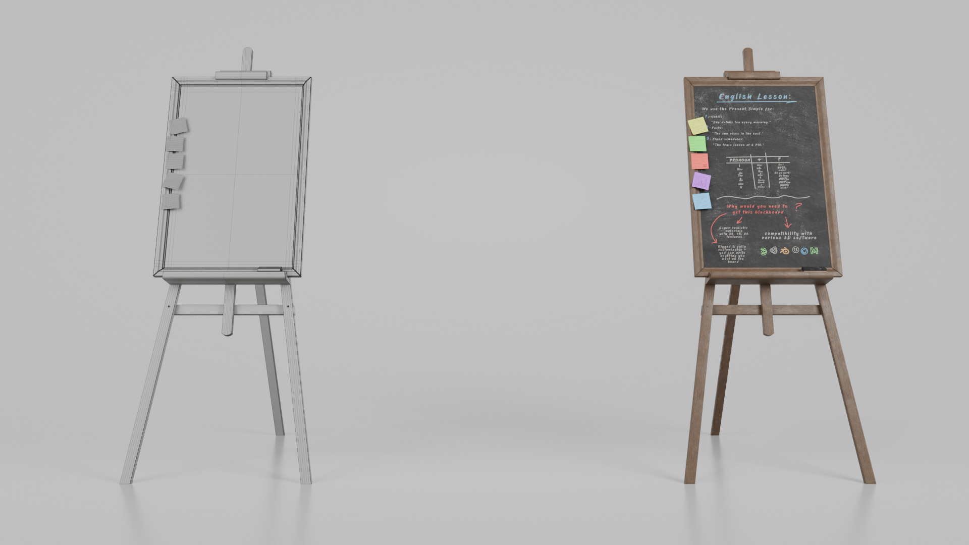 Customizable Wooden Blackboard with Stand - Tall Writing Board Low-poly 3D model_17