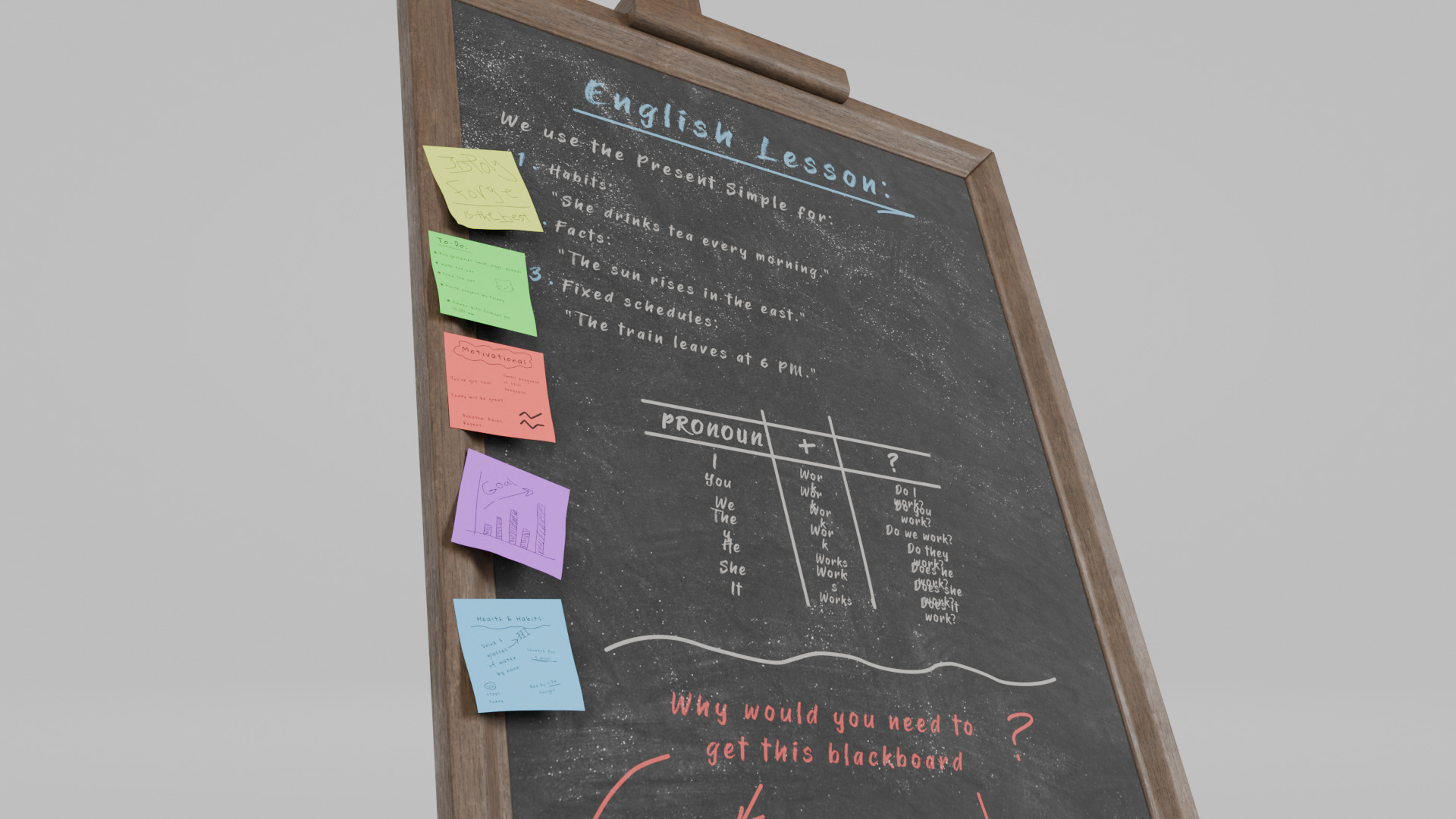 Customizable Wooden Blackboard with Stand - Tall Writing Board Low-poly 3D model_11