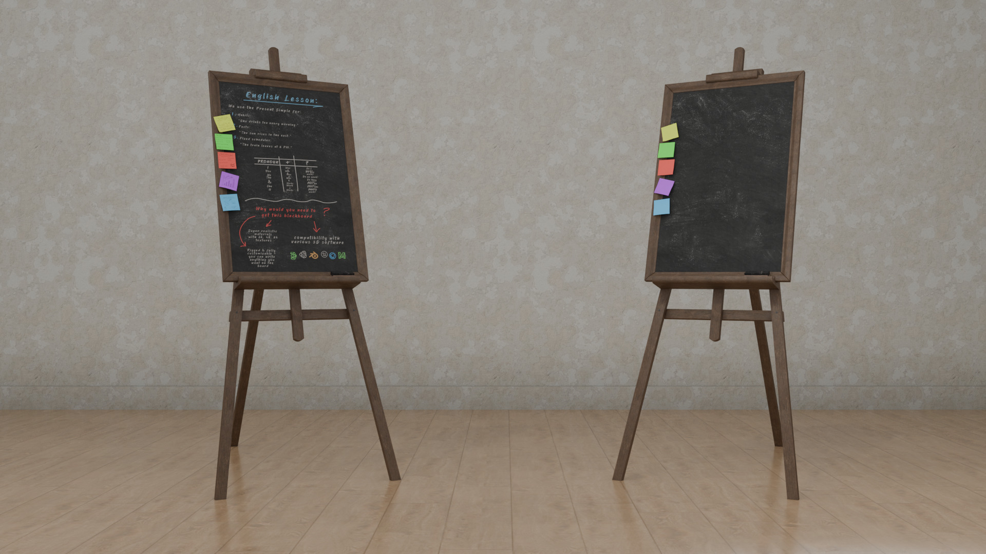 Customizable Wooden Blackboard with Stand - Tall Writing Board Low-poly 3D model_8